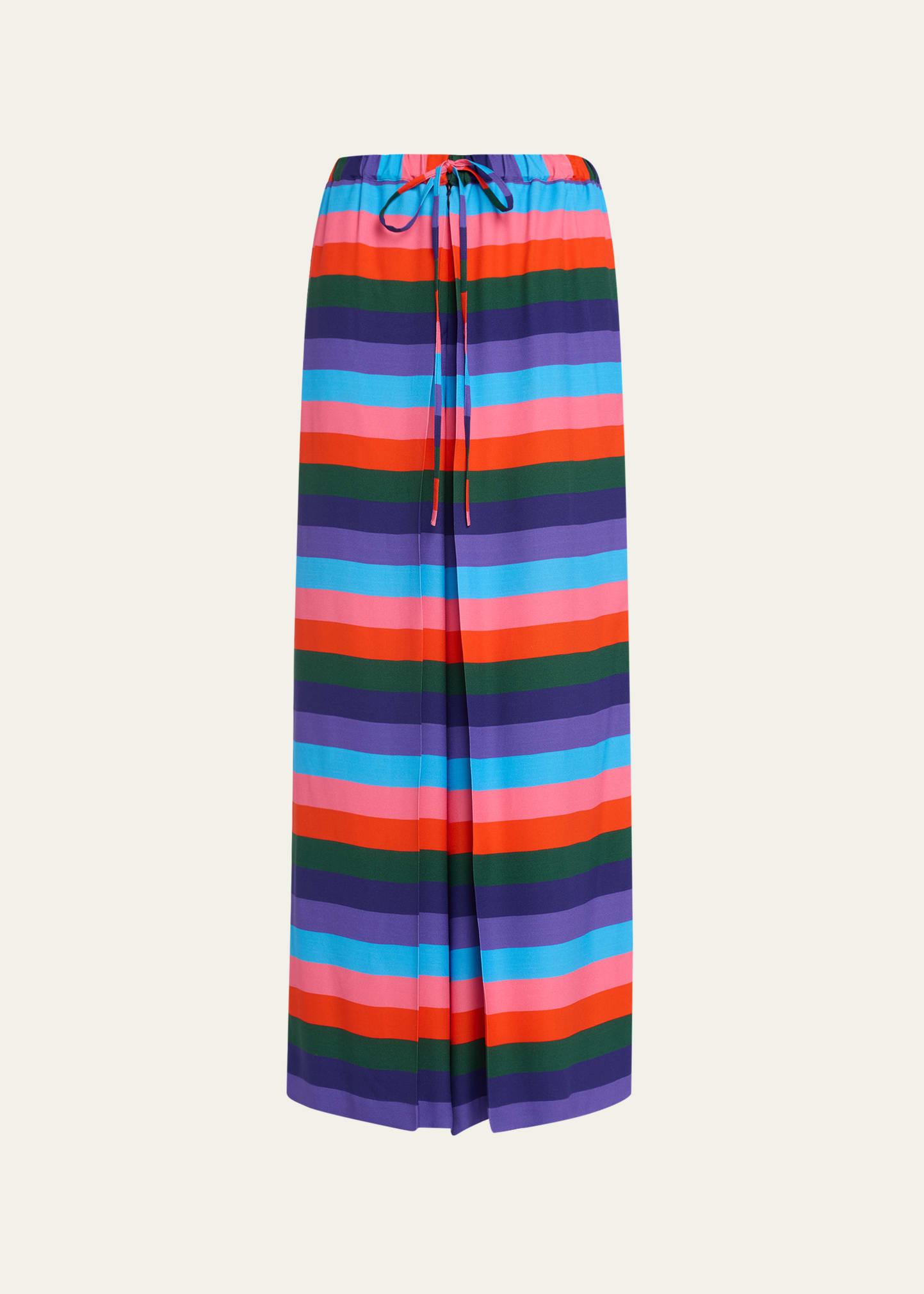 Kipos Split Stripe Drawstring Long Skirt