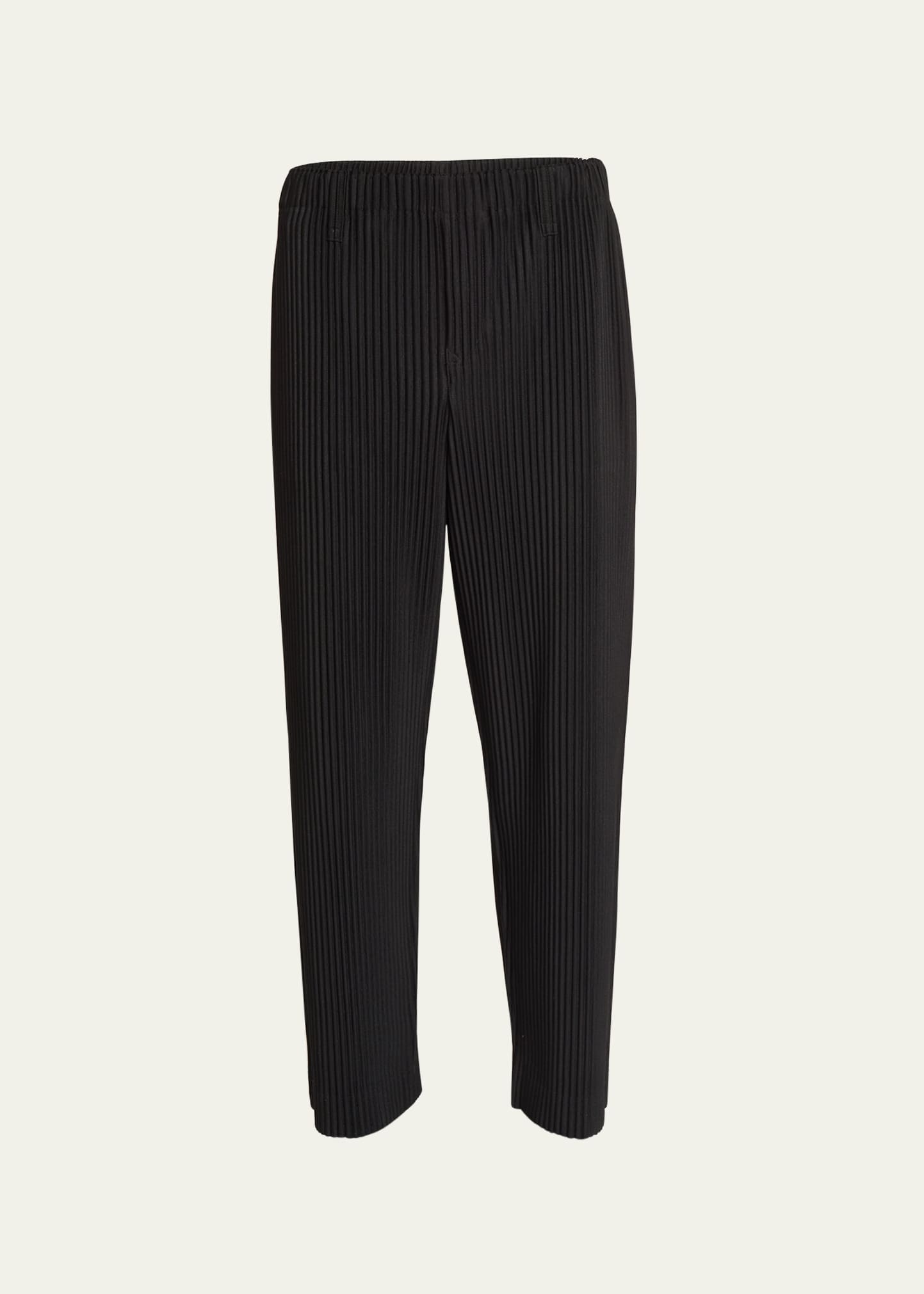 Issey Miyake Straight Ribbed Texture Trousers With Elastic Waistband In Black