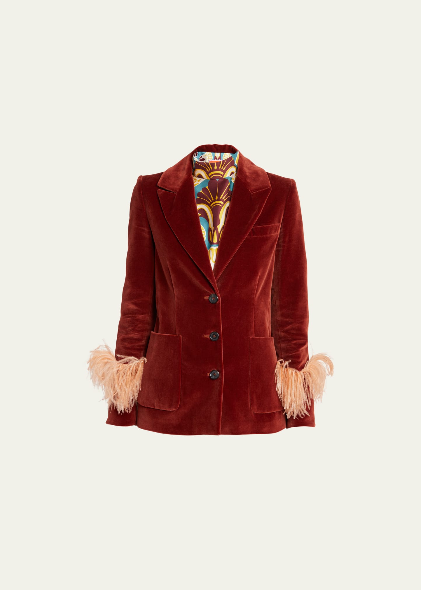 La Doublej Keaton Velvet Feather-cuff Blazer In Medium Brown