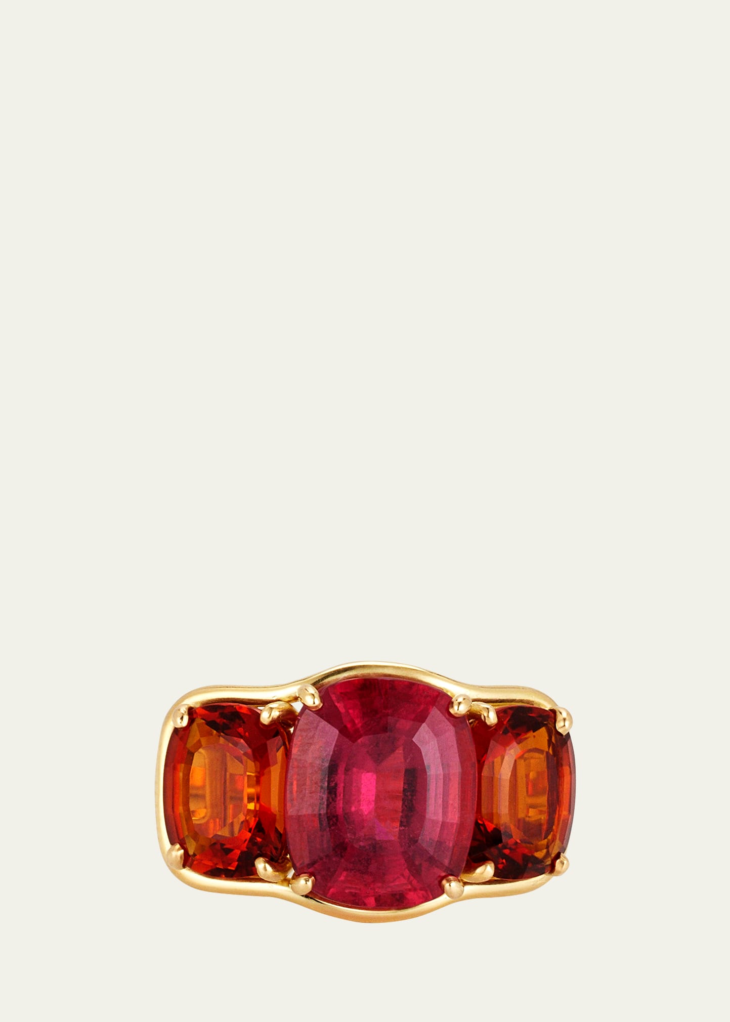 Verdura 18k Gold Large 3-stone Ring In Red