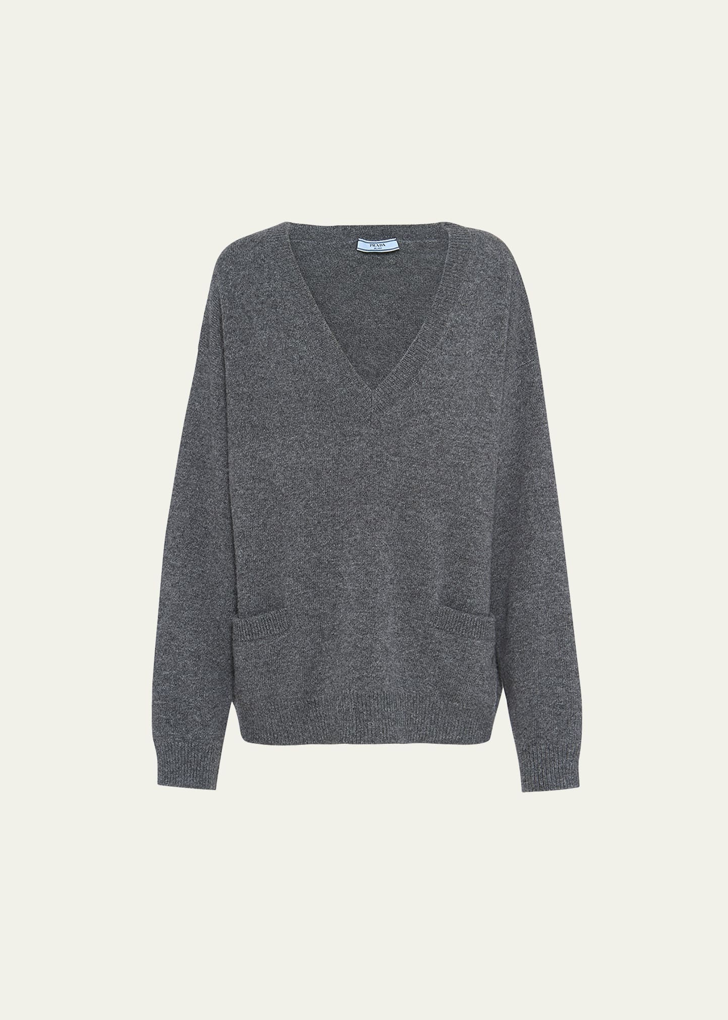 Prada V-neck Wool Jumper In F0480 Ardesia