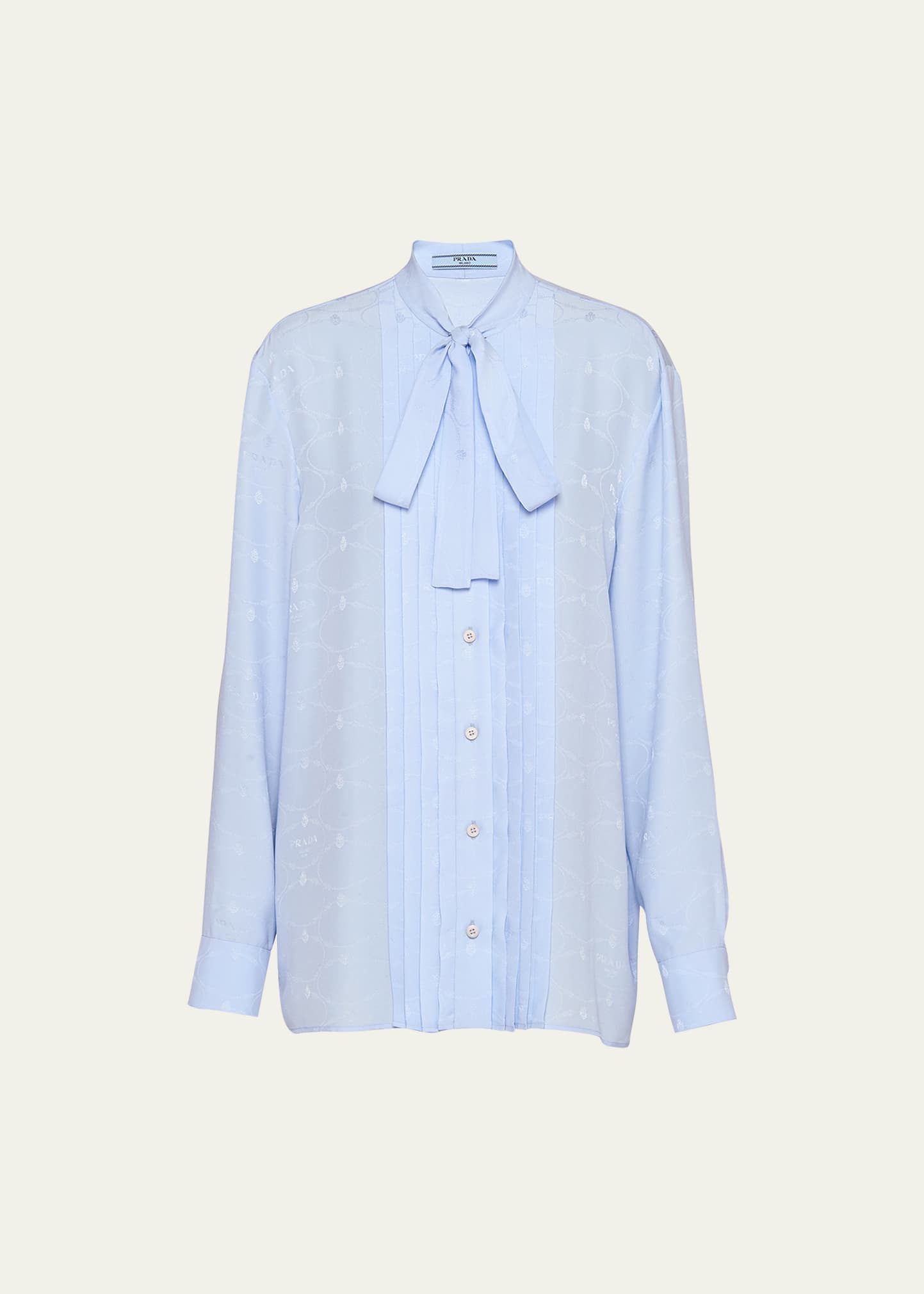 Prada Jacquard Crepe De Chine Blouse In F0076 Celeste