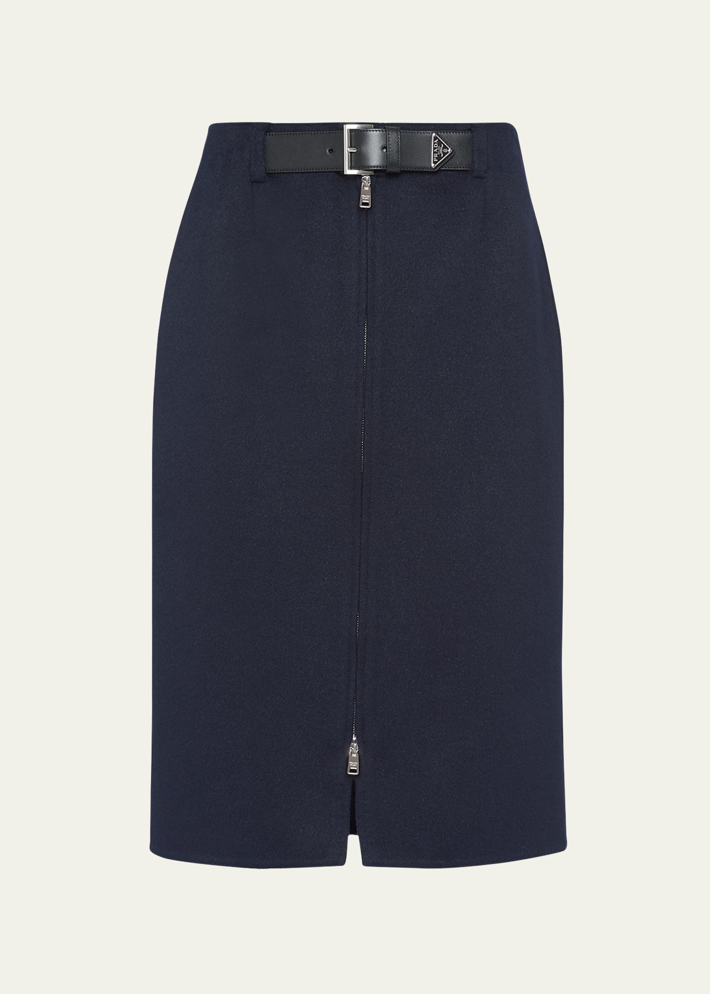 Shop Prada Cashgora Belted Midi Skirt In F0008 Bleu