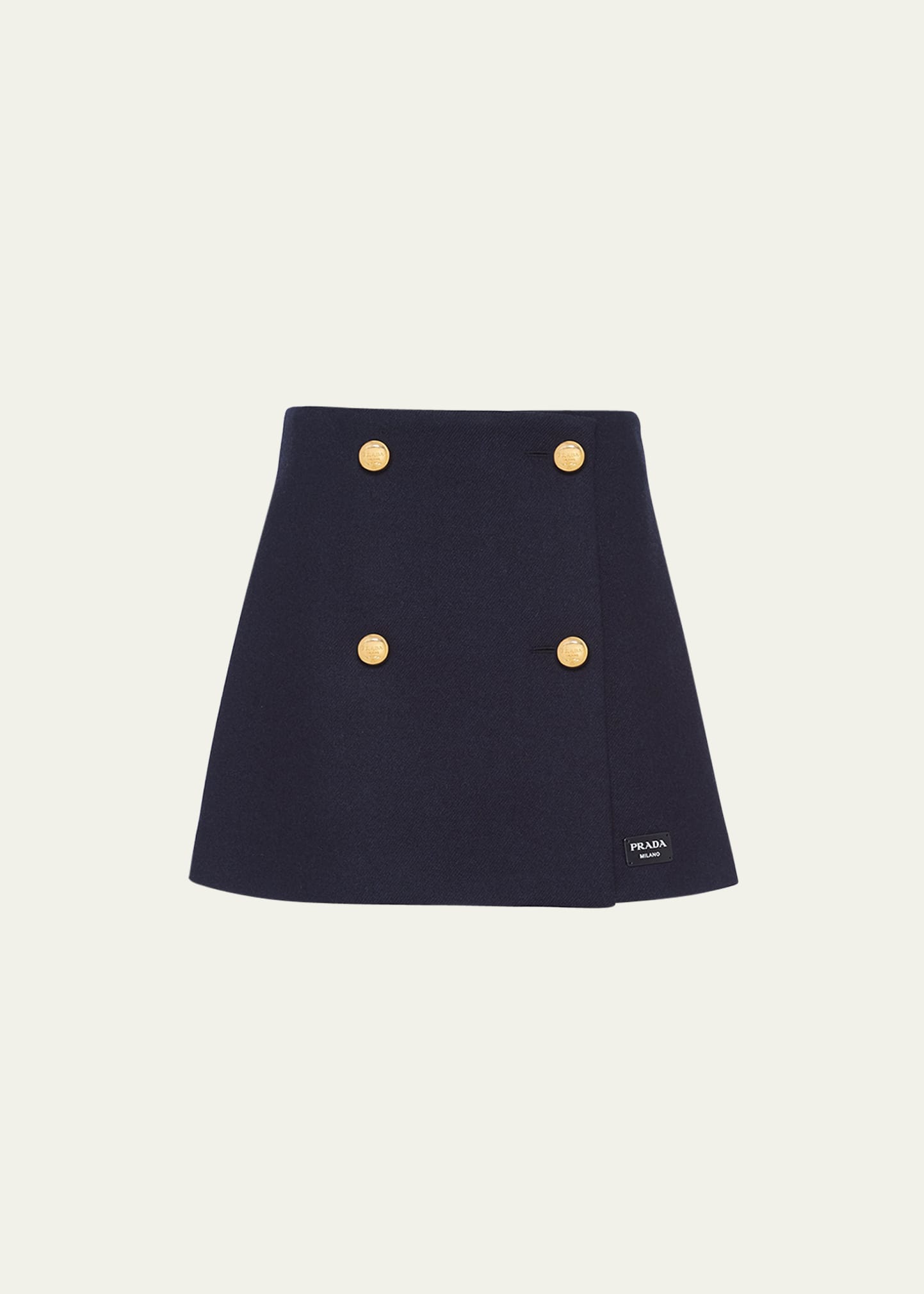 Prada Lana Double Mini Skirt With Buttons In F0008 Bleu