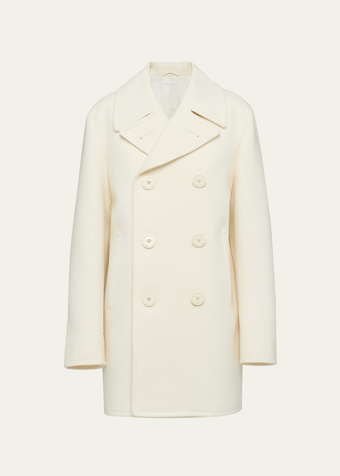 Shop Prada Panno Double-breasted Coat In F0304 Avorio