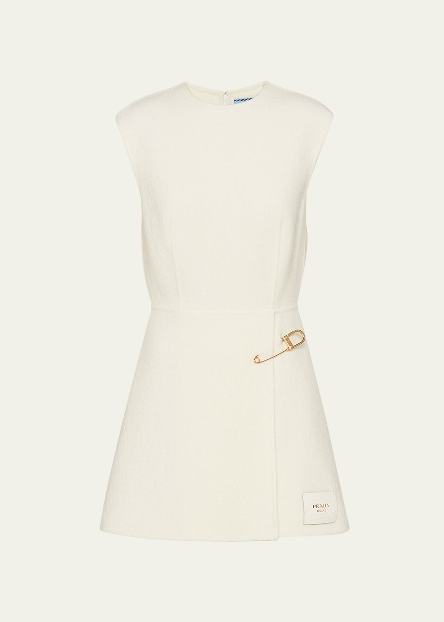 Prada Womens Avorio Safety-pin Logo-patch Wool-blend Shift Dress In F0304 Avorio