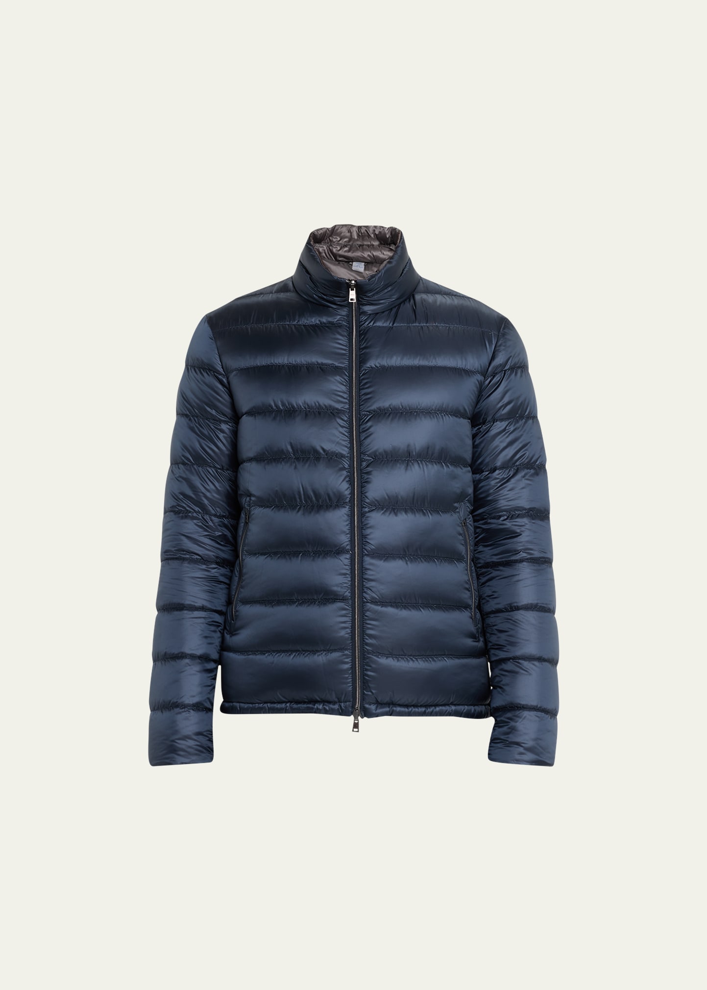 Herno Quilted Blue Puffer Jacket With High Collar In 9200