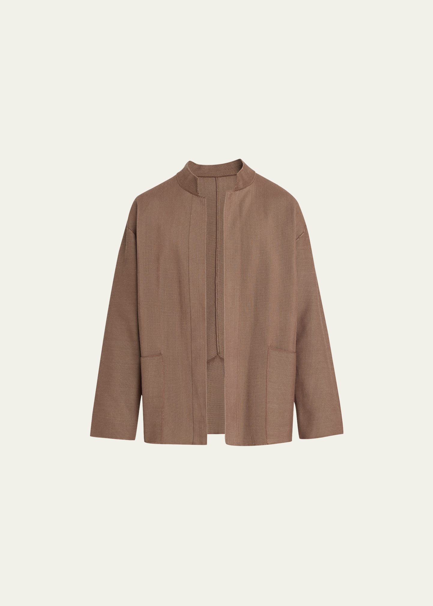 Issey Miyake Men's Open Canvas Band-collar Overshirt In Brown