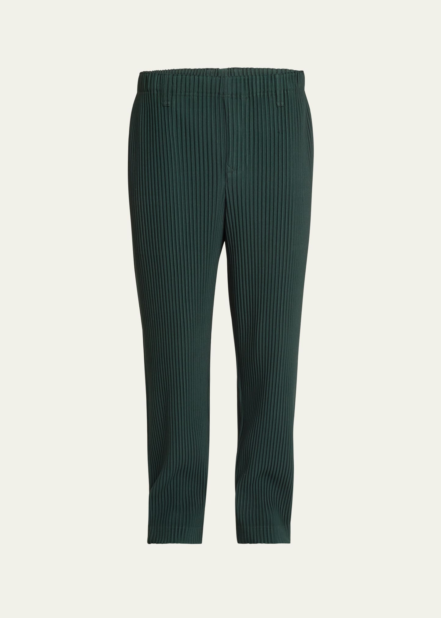 Issey Miyake Men's Pleated Polyester Slim Pants In Emelard Green