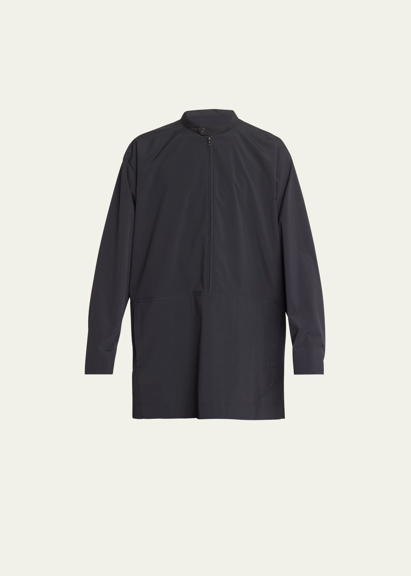 Issey Miyake Men's Packable Half-zip Shirt With Band Collar In Black