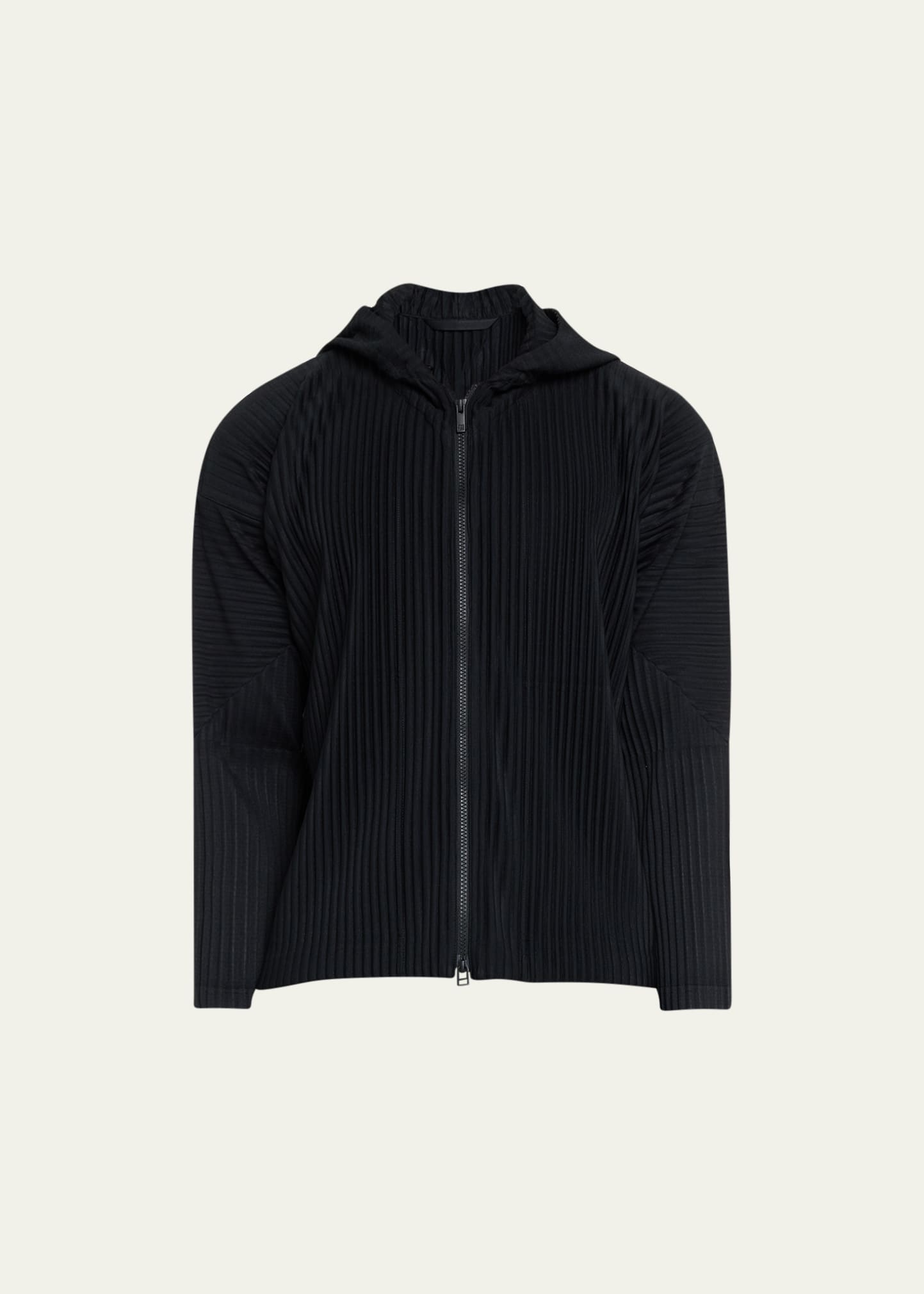 Shop Issey Miyake Men's Pleated Polyester Zip Hoodie In Black
