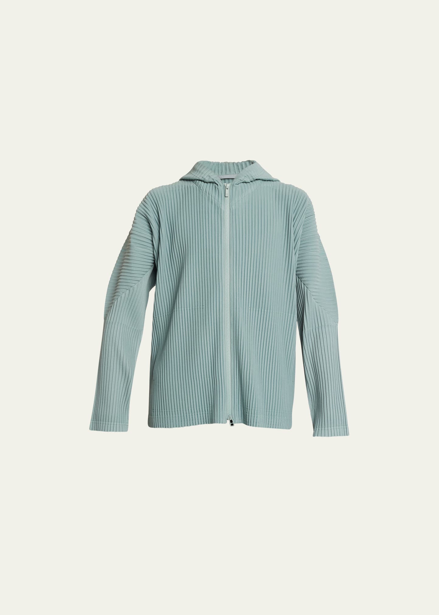 Shop Issey Miyake Men's Pleated Polyester Zip Hoodie In Mint Gray