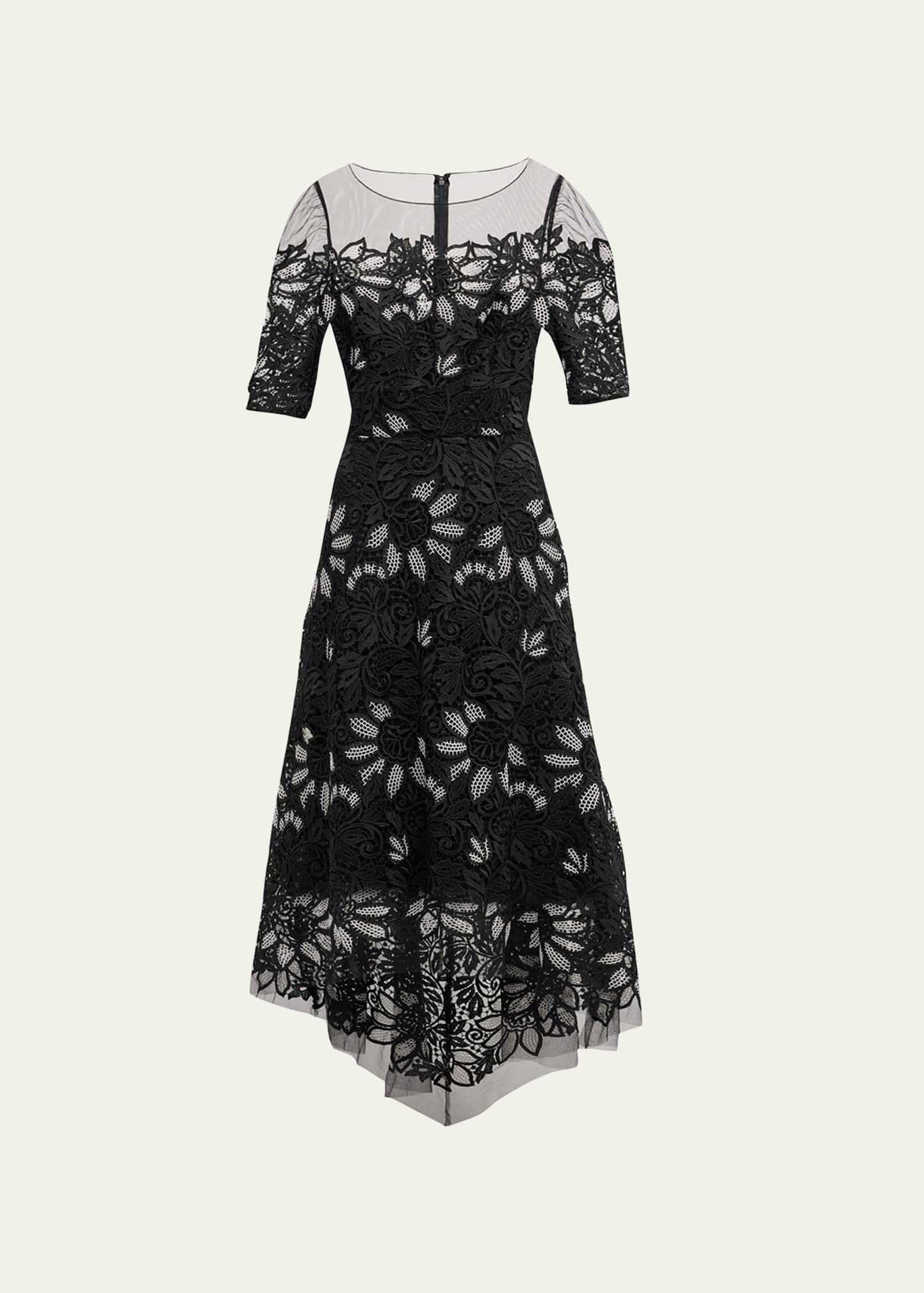 High-Low Floral Lace Midi Dress