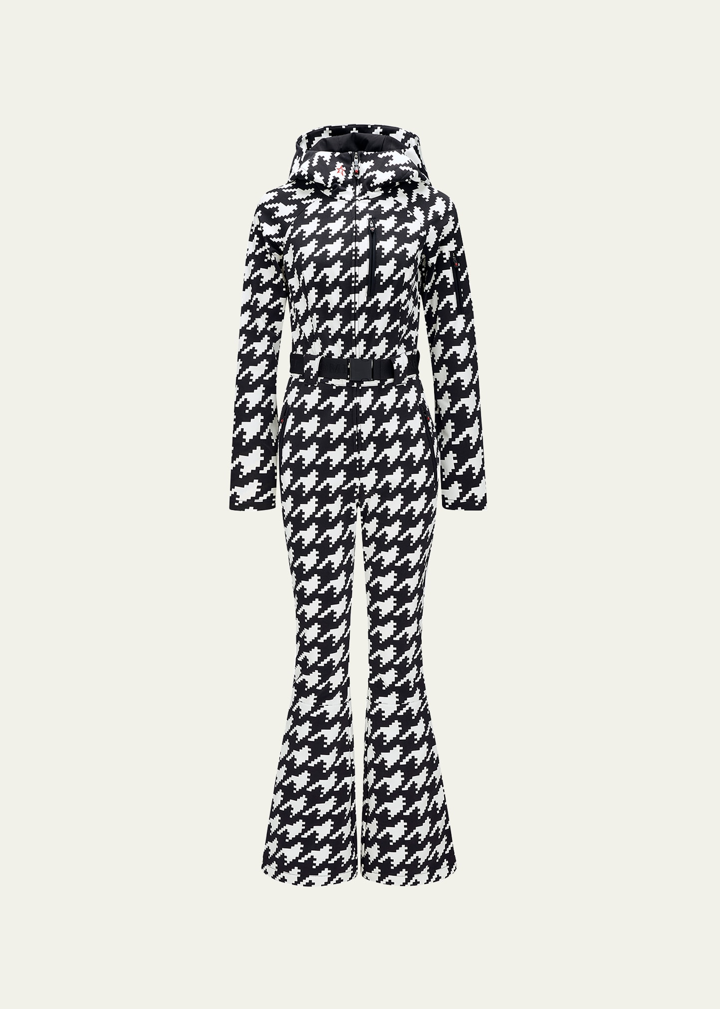 Perfect Moment Houndstooth Hooded Ski Suit In Houndstooth - Bla