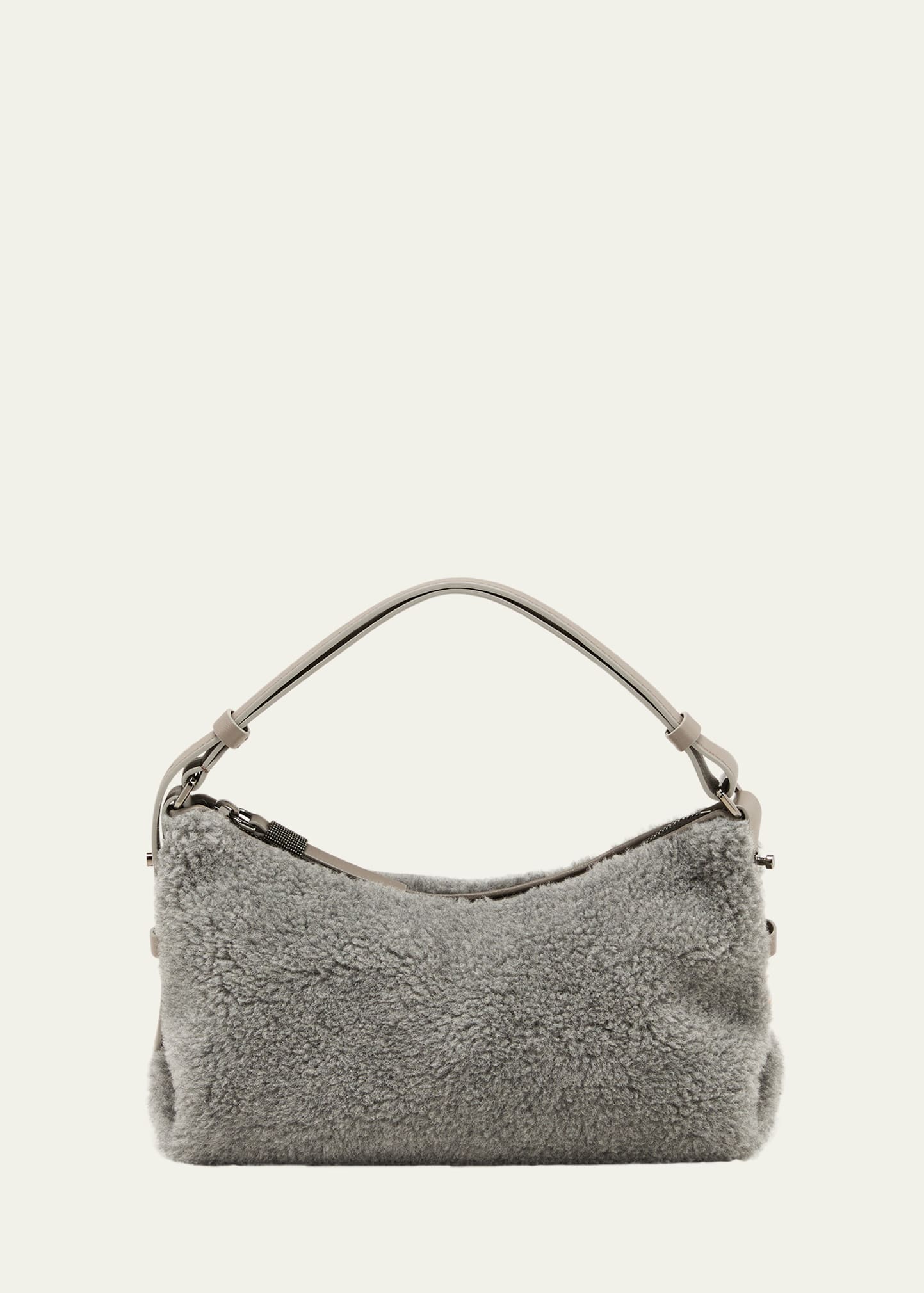 Brunello Cucinelli Virgin Wool Shoulder Bag In Grey
