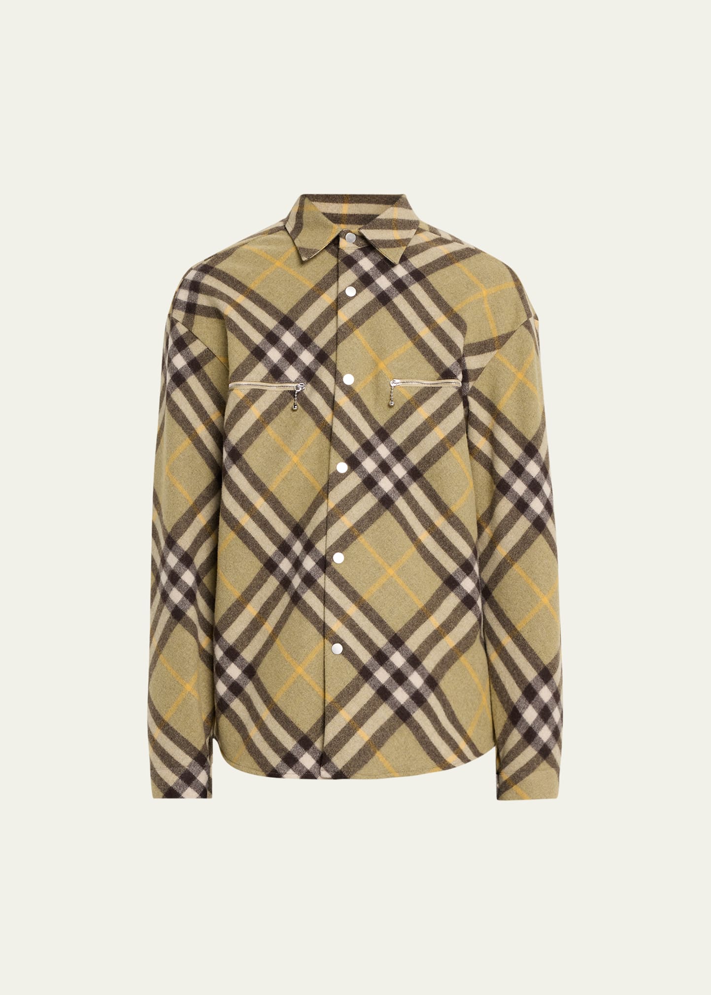 Shop Burberry Men's Check Overshirt With Zip Pockets In Hunter Ip Check