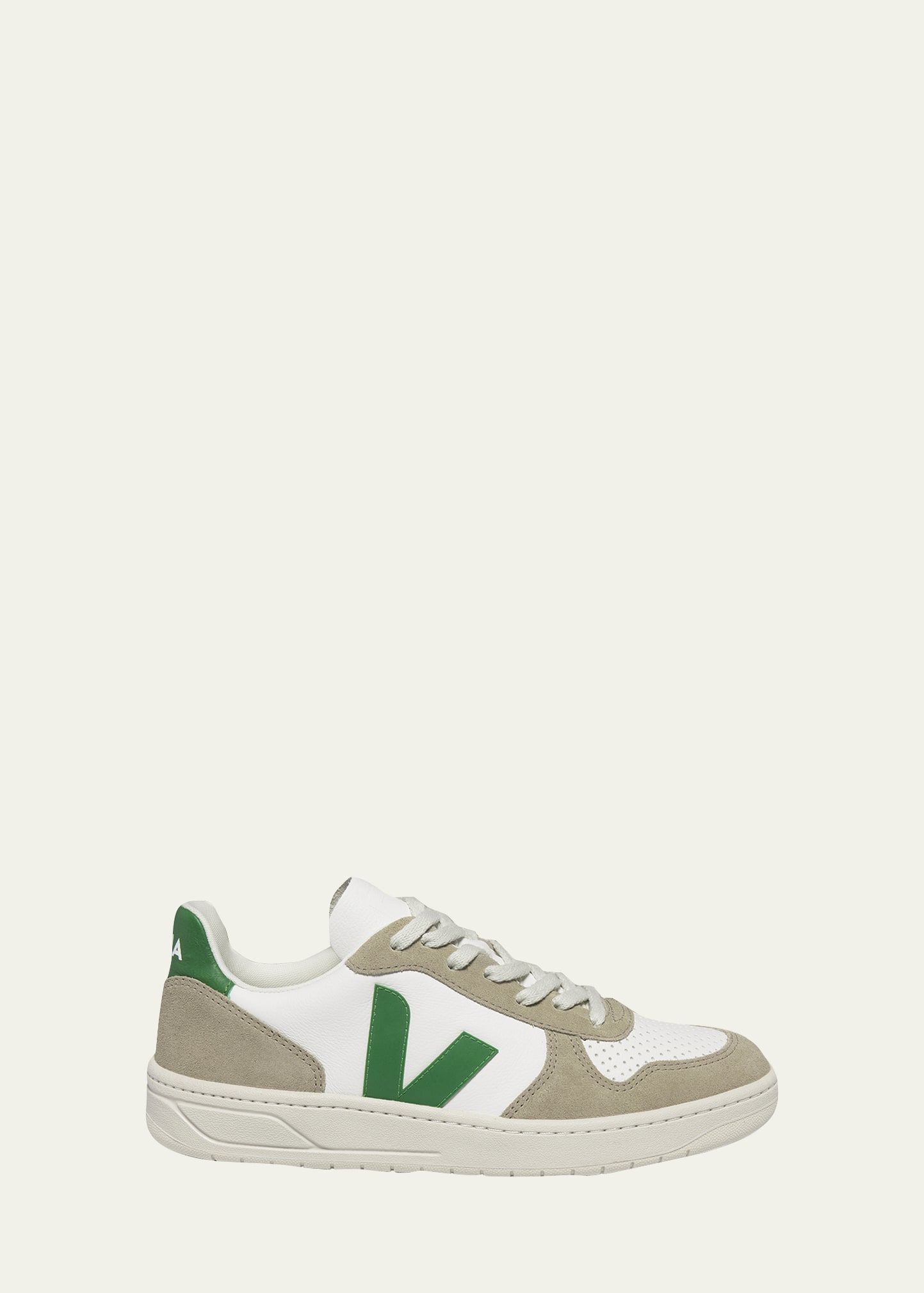 Veja Men's V-10 Chromefree Leather Low-top Sneakers In White/emerald