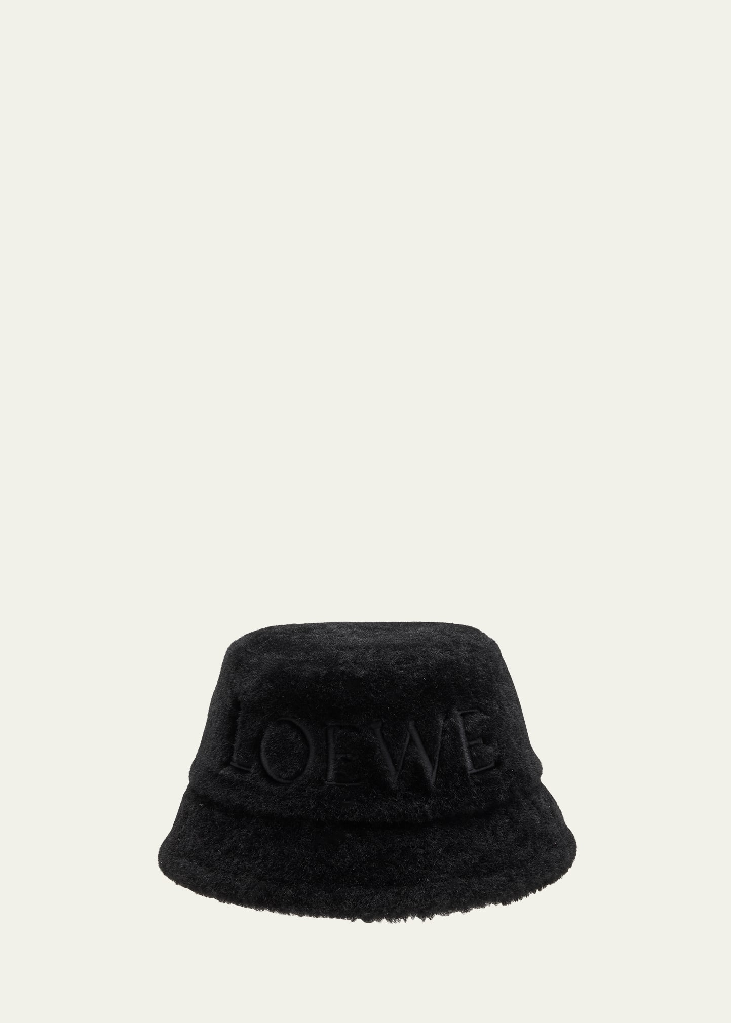 Loewe Embroidered Logo Shearling Bucket Hat In Black