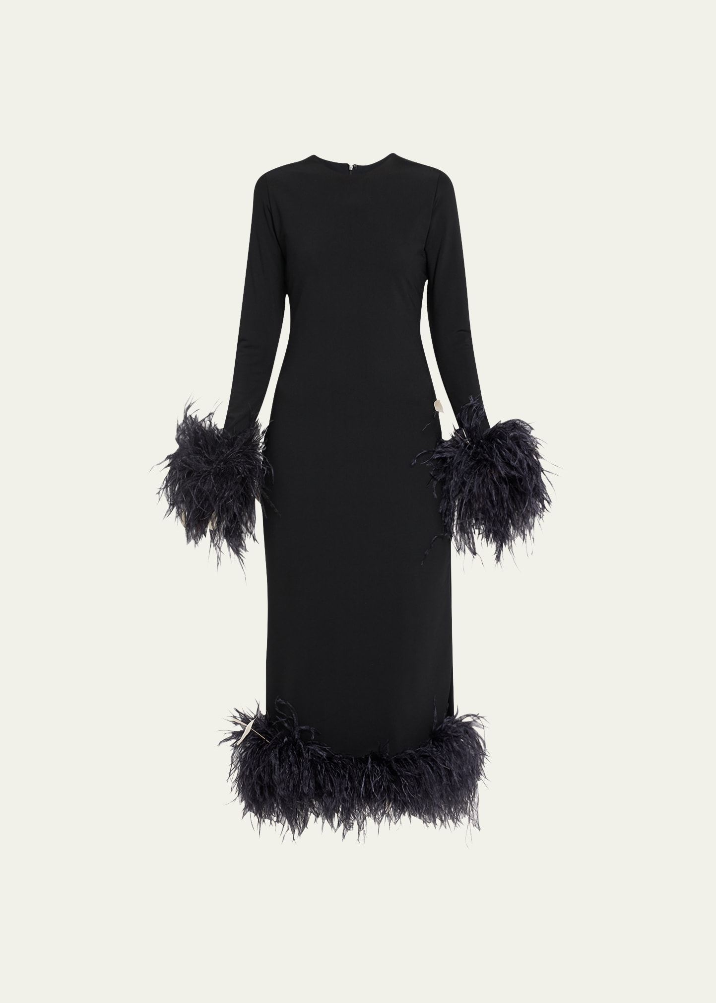 Markarian Aretha Long-sleeve Feather-trim Midi Dress In Black