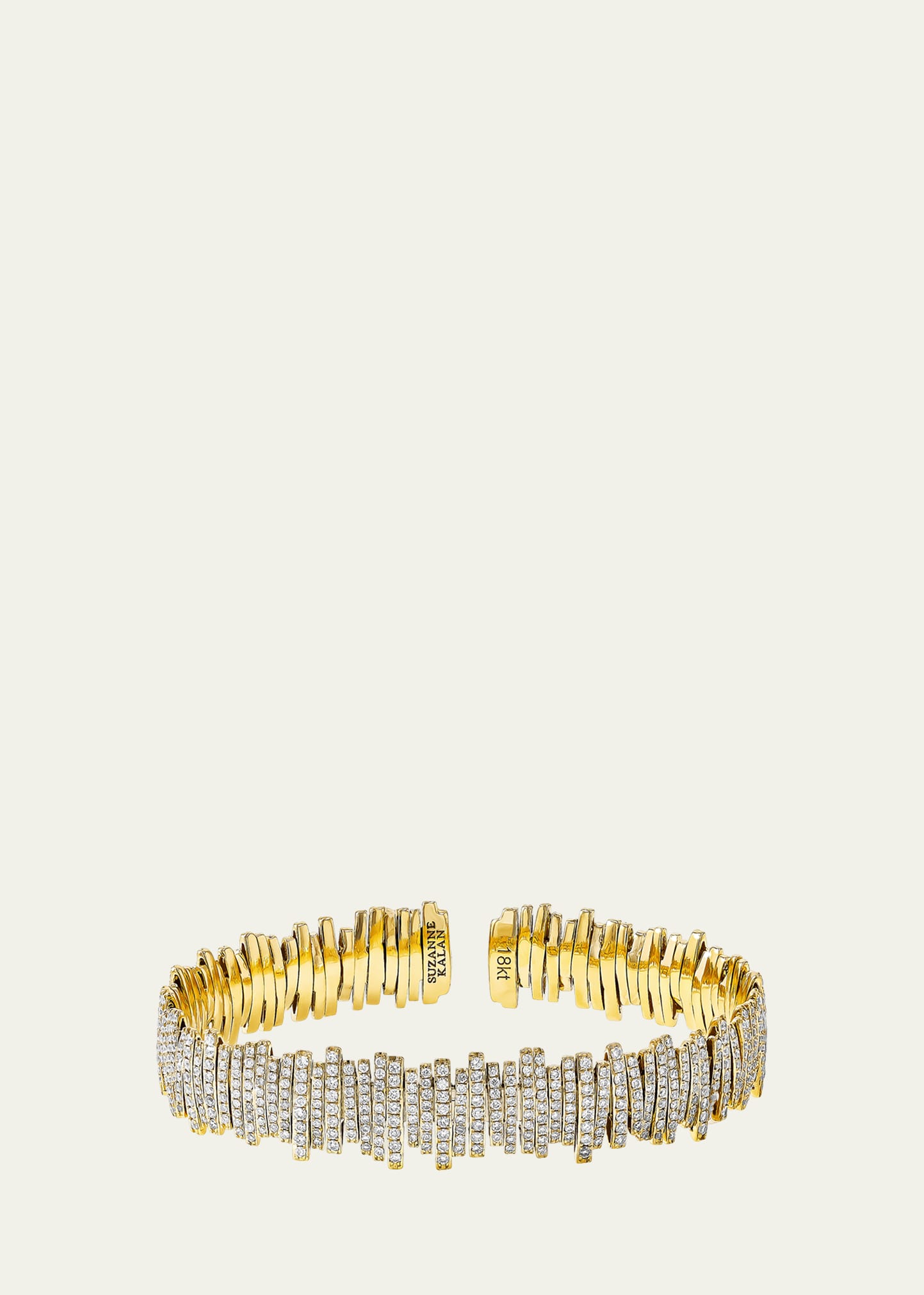 Suzanne Kalan Eternity Lines Bangle With Round Pave White Diamonds In 18k Gold In Yg