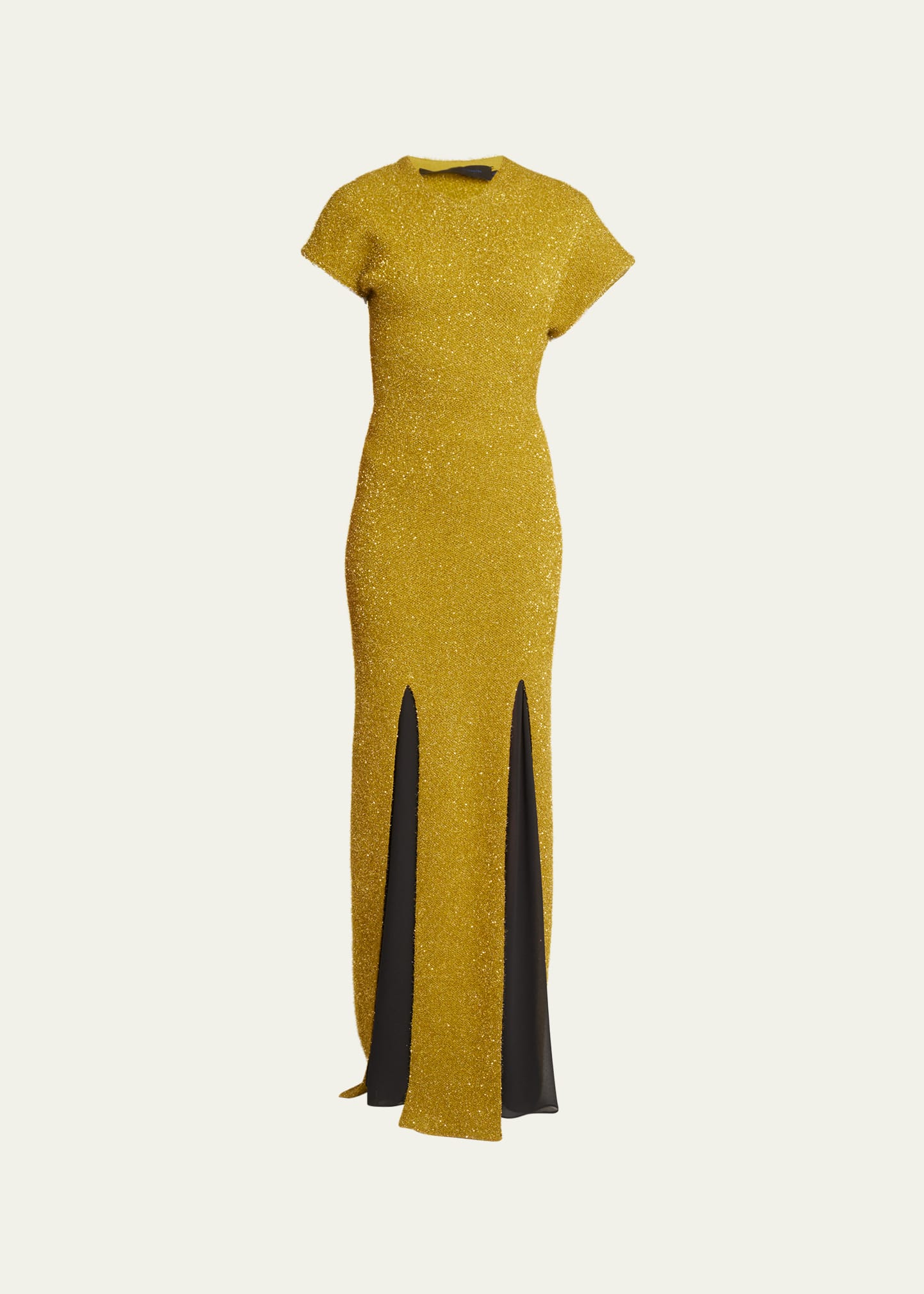 Proenza Schouler Cap-sleeve Godet-hem Technical Sequin Knit Maxi Dress In Chartreuse