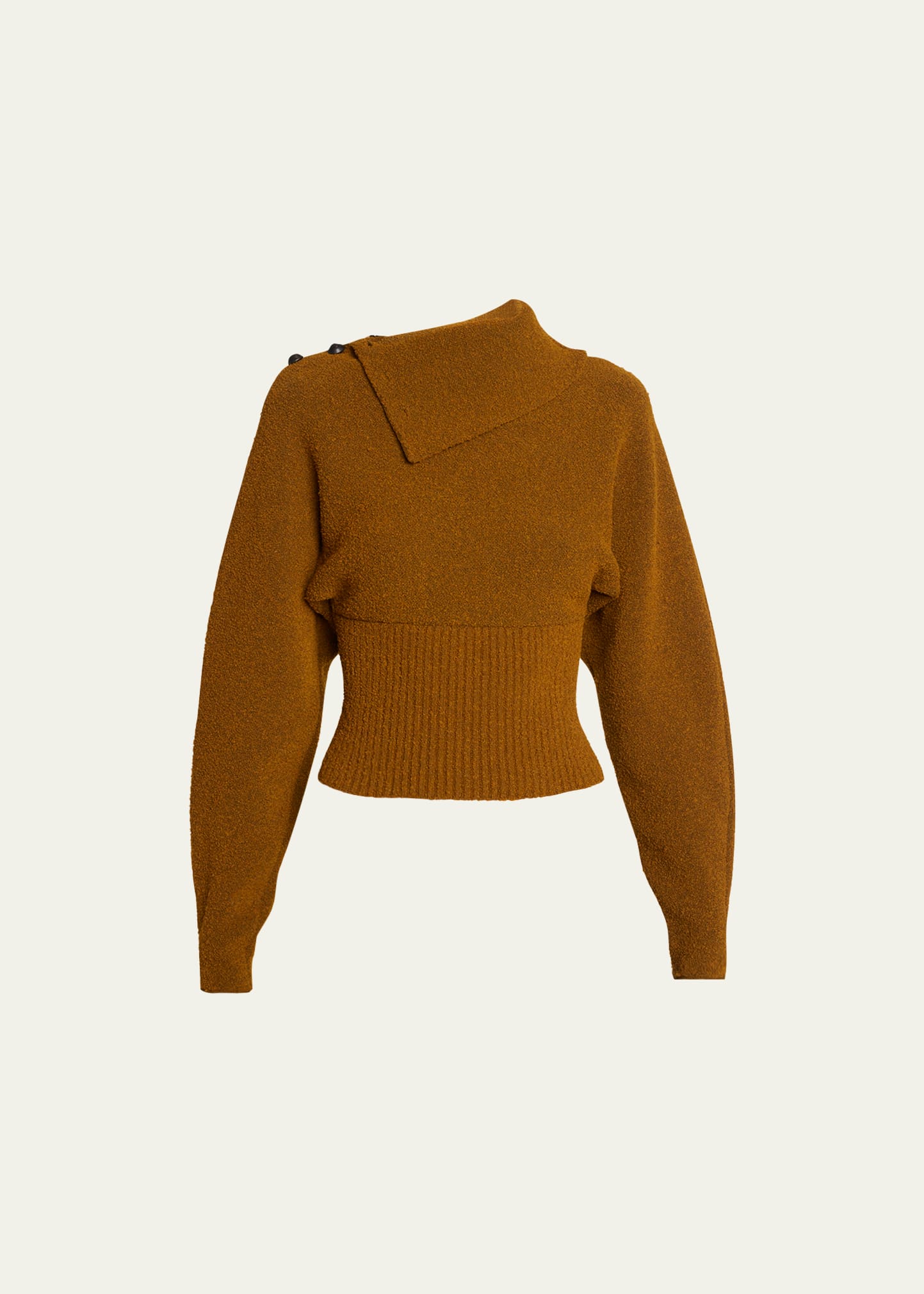 Proenza Schouler Button-shoulder Wool Viscose Boucle Sweater In Walnut