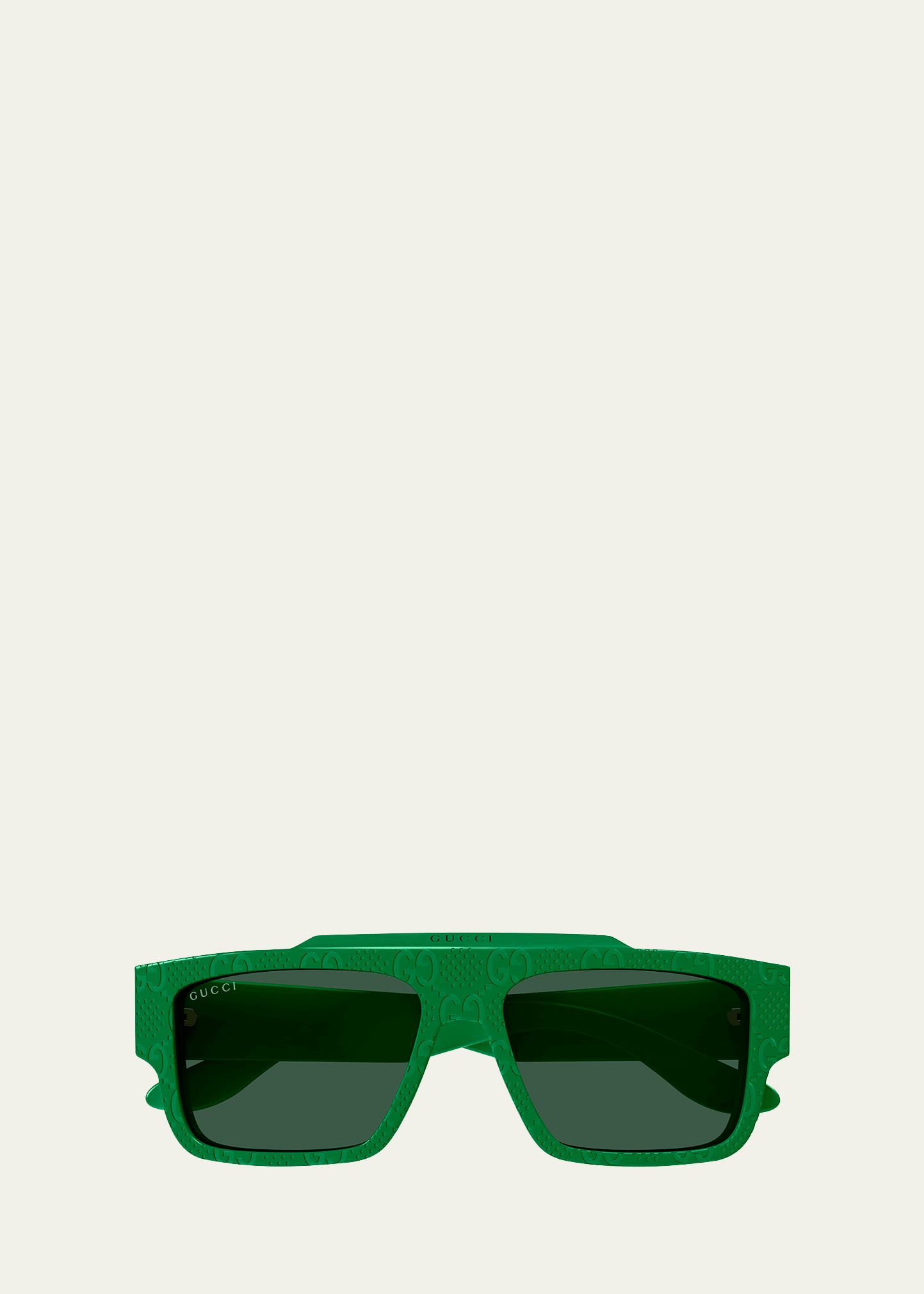Shop Gucci Men's Gg1460sm Acetate Rectangle Sunglasses In Shiny Solid Green