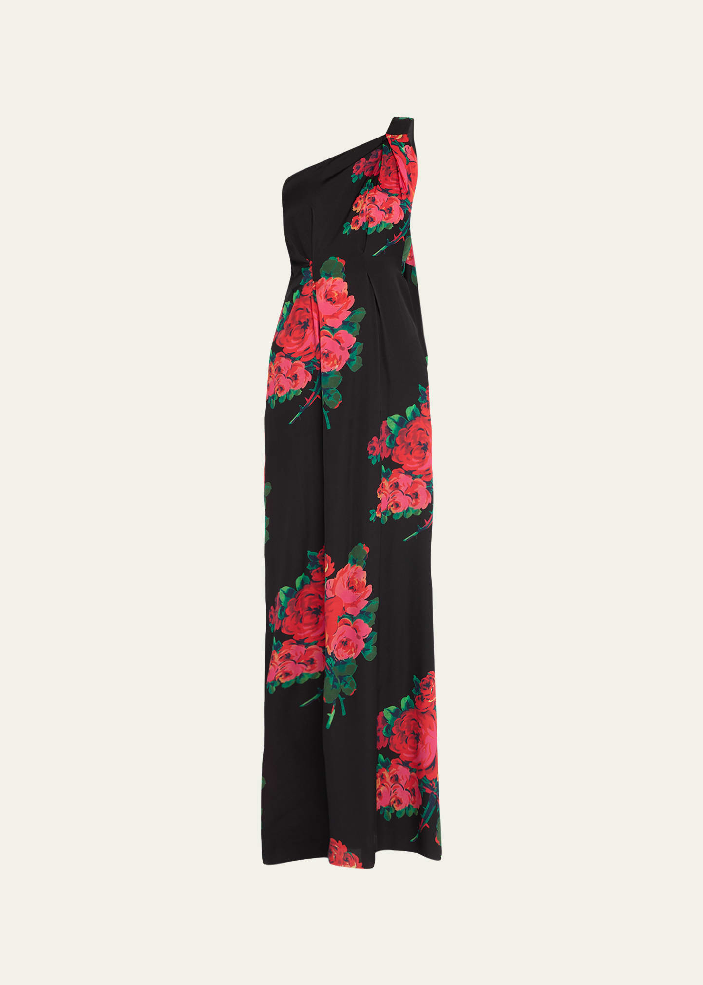 Seville Rose-Print One Shoulder Gown