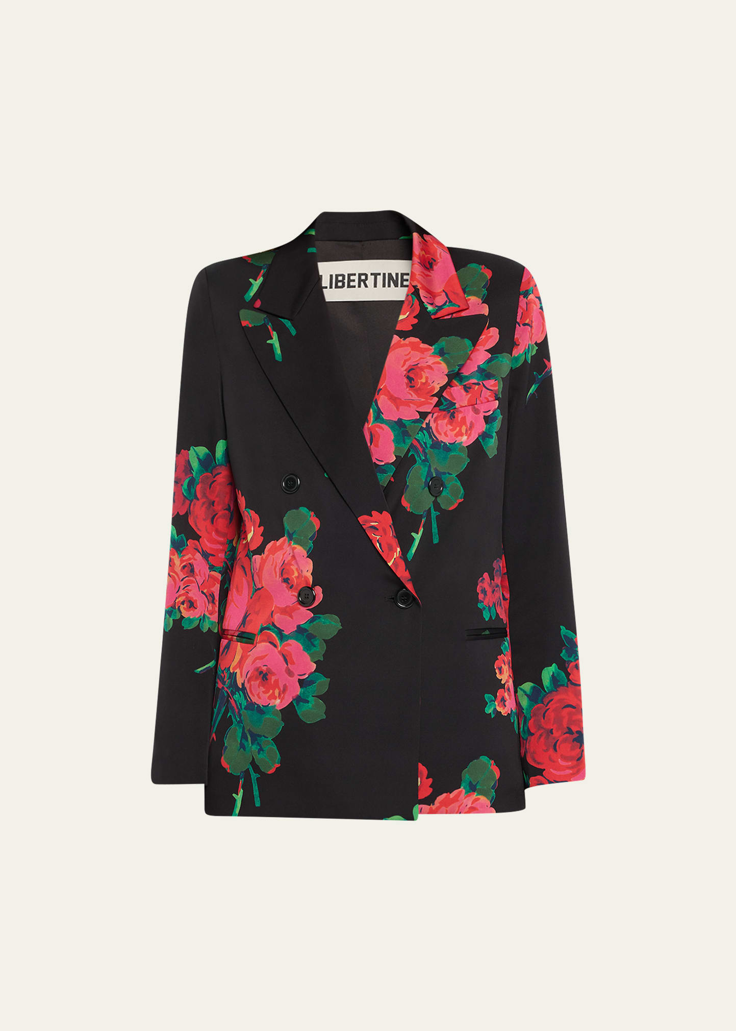 Libertine Seville Rose-print Double-breasted Jacket In Blkmu