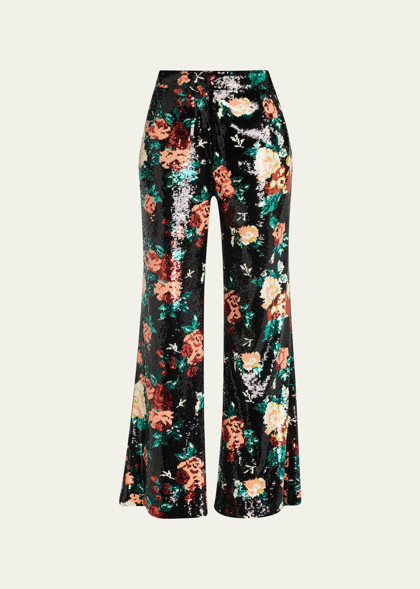 Libertine Emma Black Sequin Floral Wide-leg Pants In Blkmu