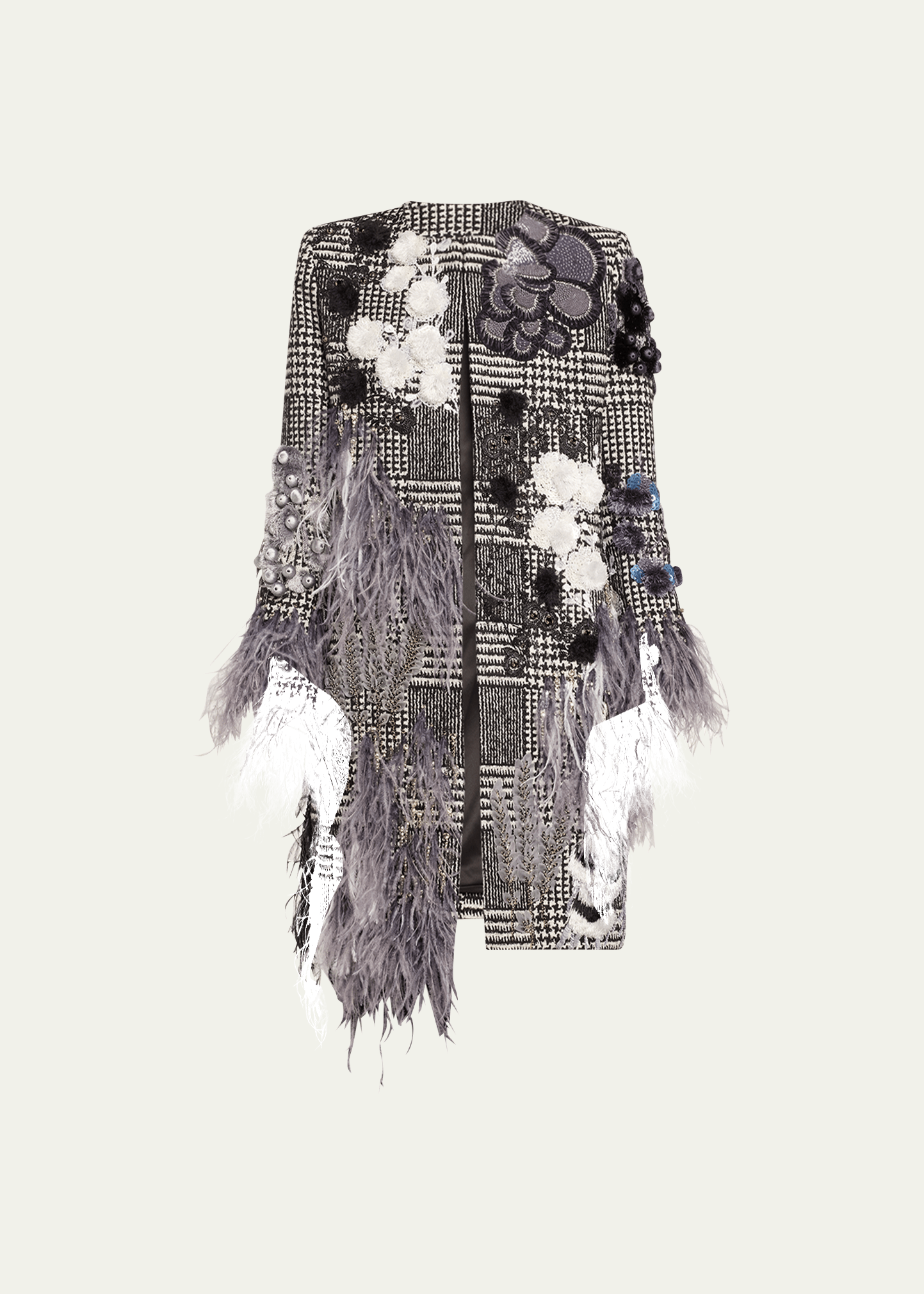 Libertine Glam Rock Classic Top Coat With Feathers In Blkwh