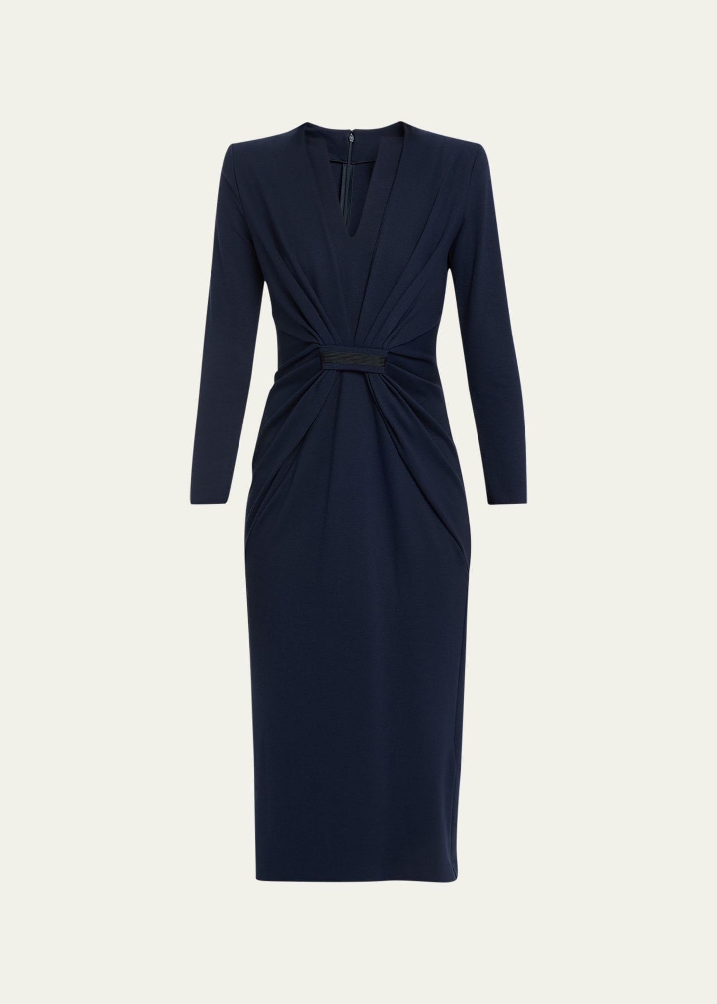 Shop Giorgio Armani Tab Front Jersey Dress In Solid Blue Navy