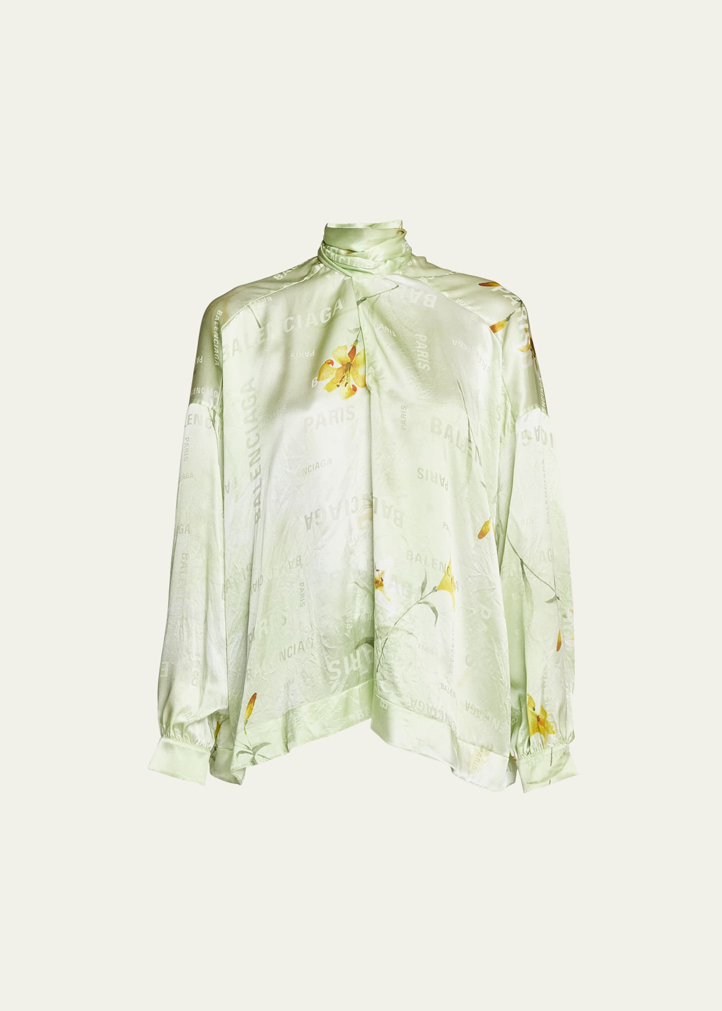 Balenciaga Scarf-neck Fluid Logo Jacquard Vareuse Shirt In Green