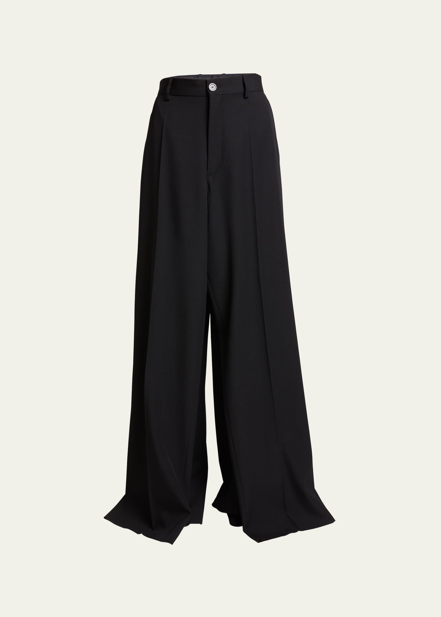 Shop Balenciaga Double Front Wide-leg Wool Pants In Noir
