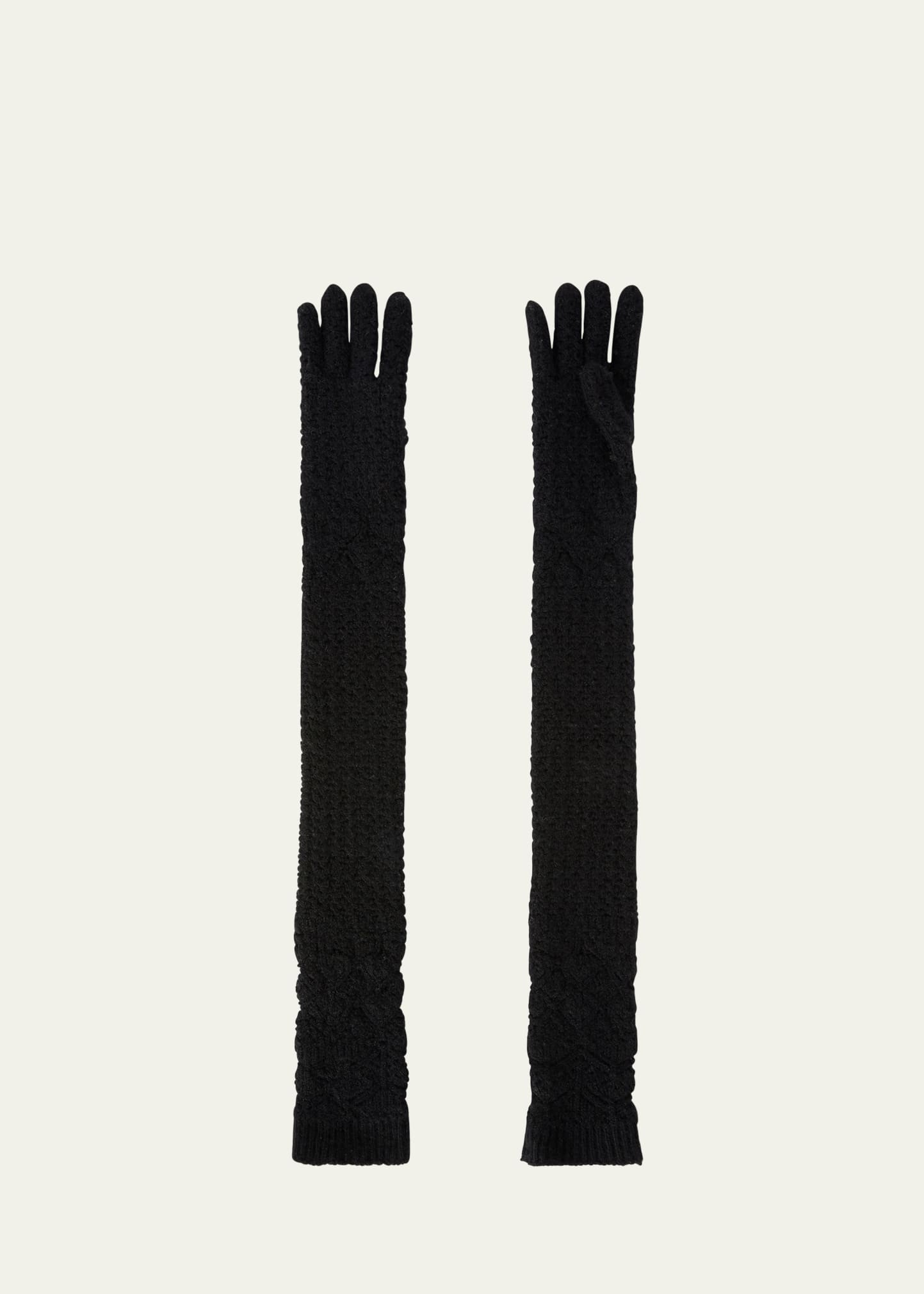 Loro Piana Long Knit Cashmere Gloves In 8000 Black