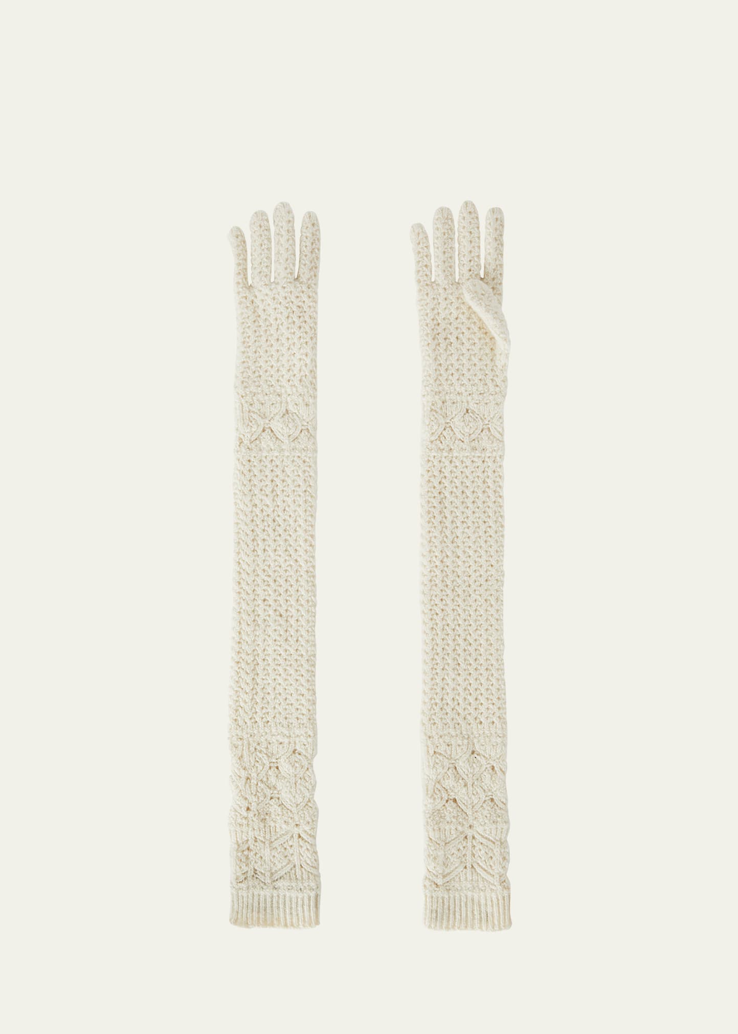 Loro Piana Long Knit Cashmere Gloves In 1232 White Snow