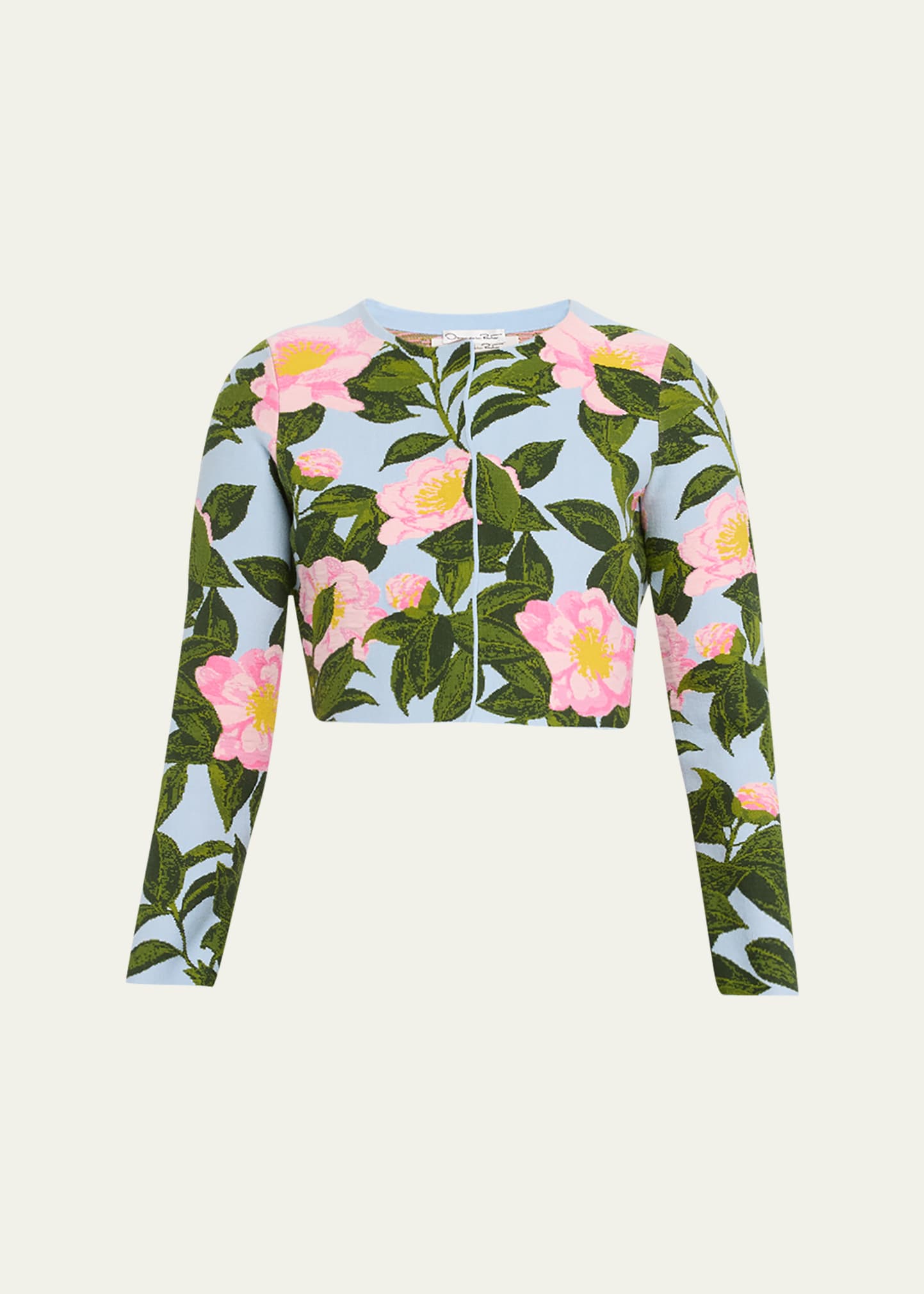 Oscar De La Renta Camellia Print Inset Cardigan In Pink/pale Blue