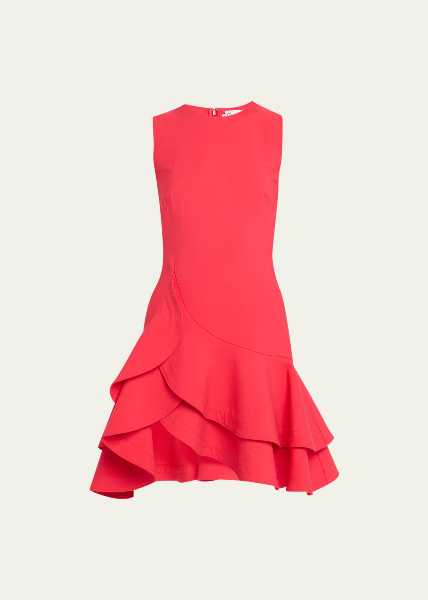 Shop Oscar De La Renta Tiered Ruffle-hem Sleeveless Mini Dress In Cerise