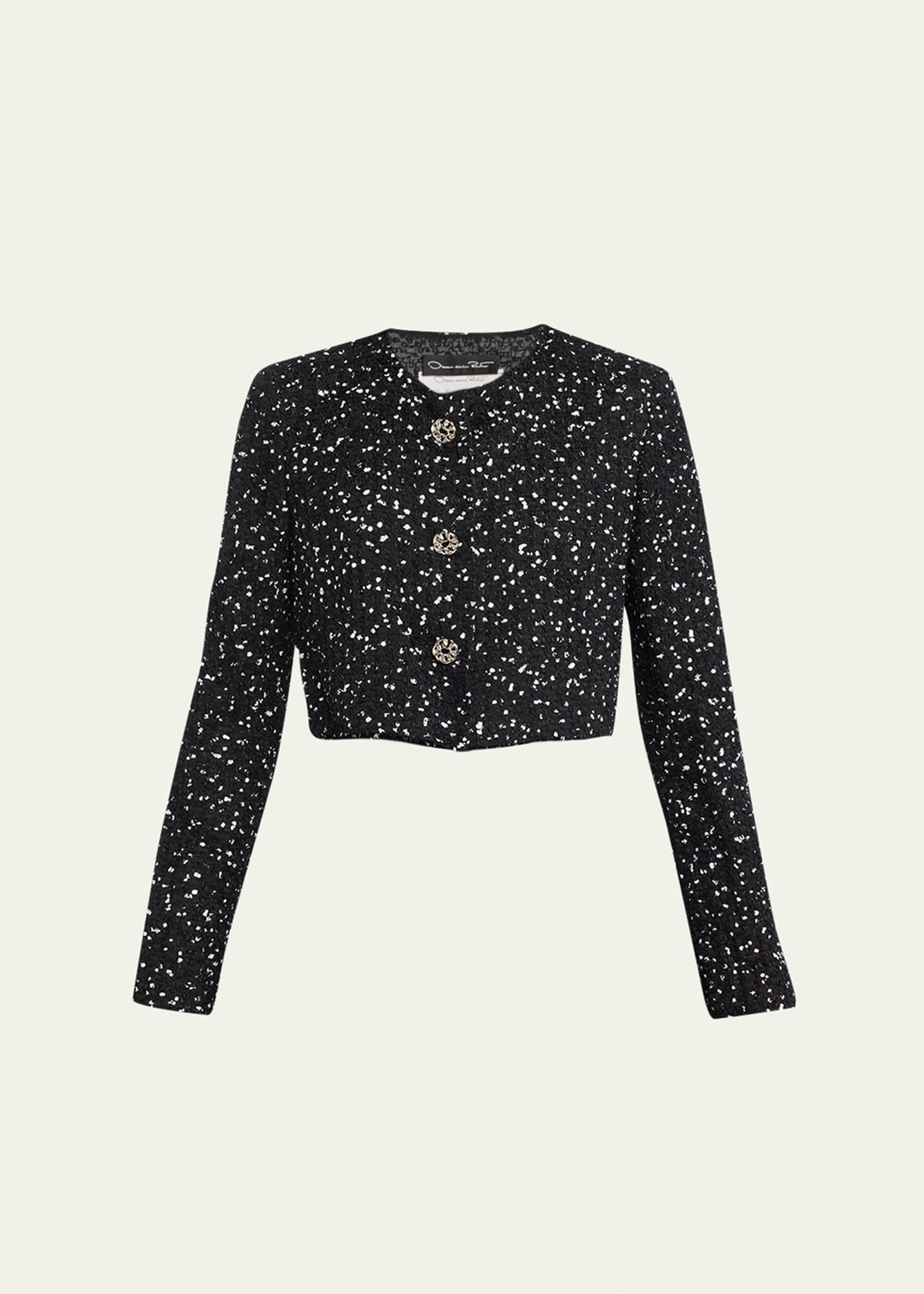 Shop Oscar De La Renta Eyelash Fil Coupe Crop Jacket In Black/white