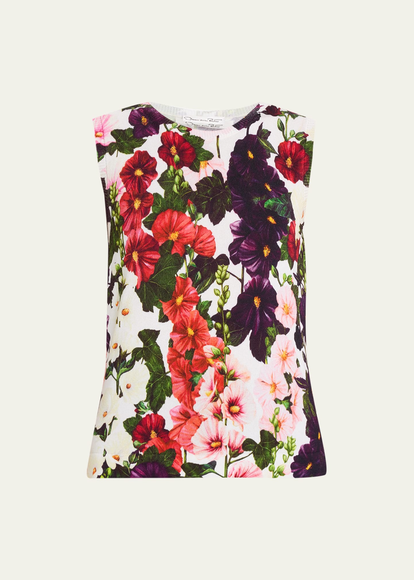 Oscar De La Renta Hollyhocks Print Tank Top In Pink/white