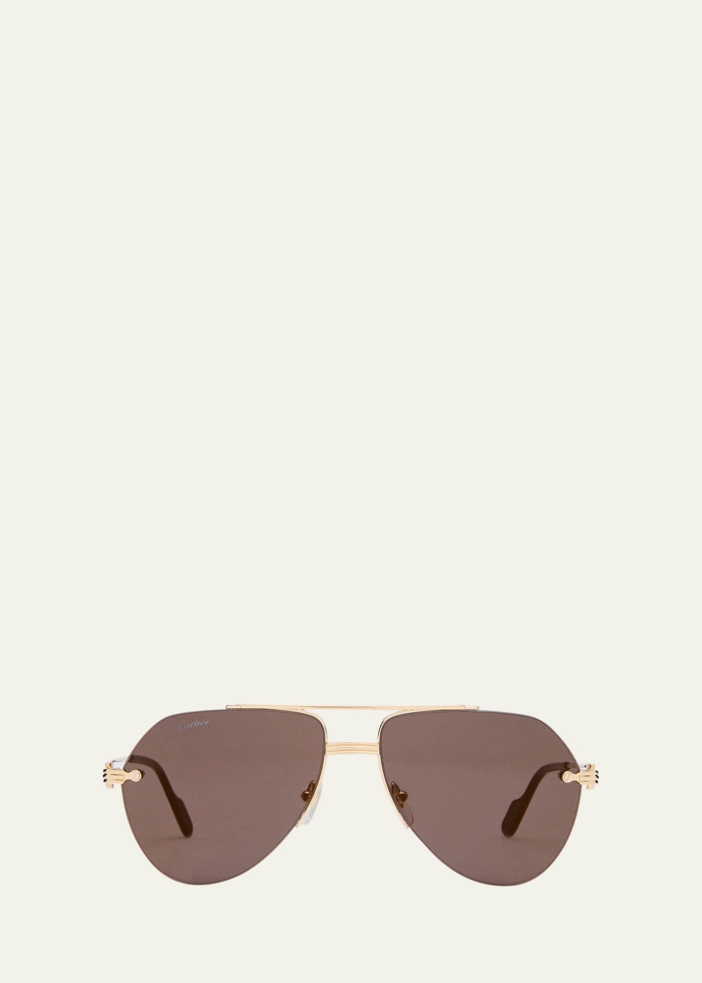 Shop Cartier Men's Ct0427sm Metal Aviator Sunglasses In 005 Grey Gold