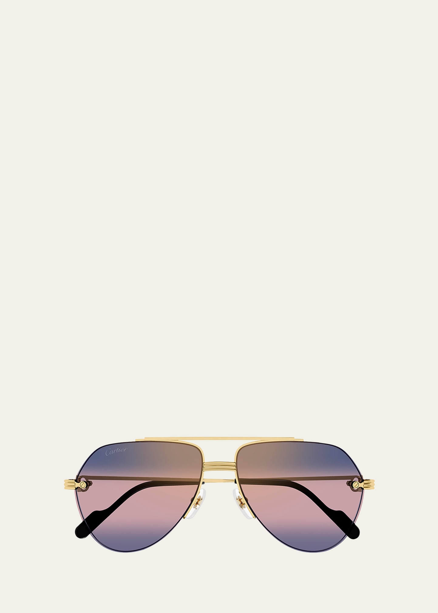 Cartier Men's Ct0427sm Metal Aviator Sunglasses In Gold
