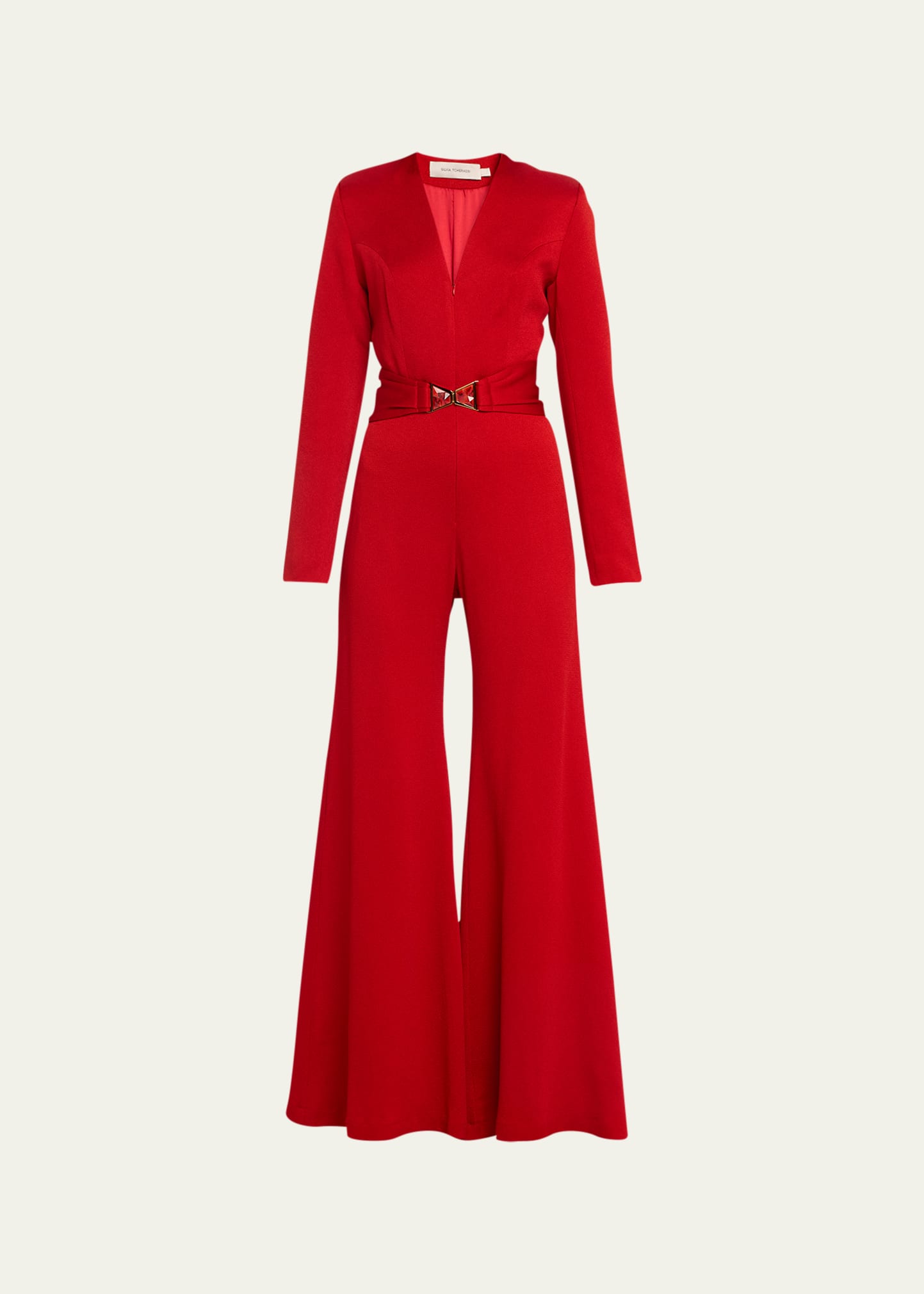 Silvia Tcherassi Taboa Satin Wide-leg Jumpsuit In Rouge
