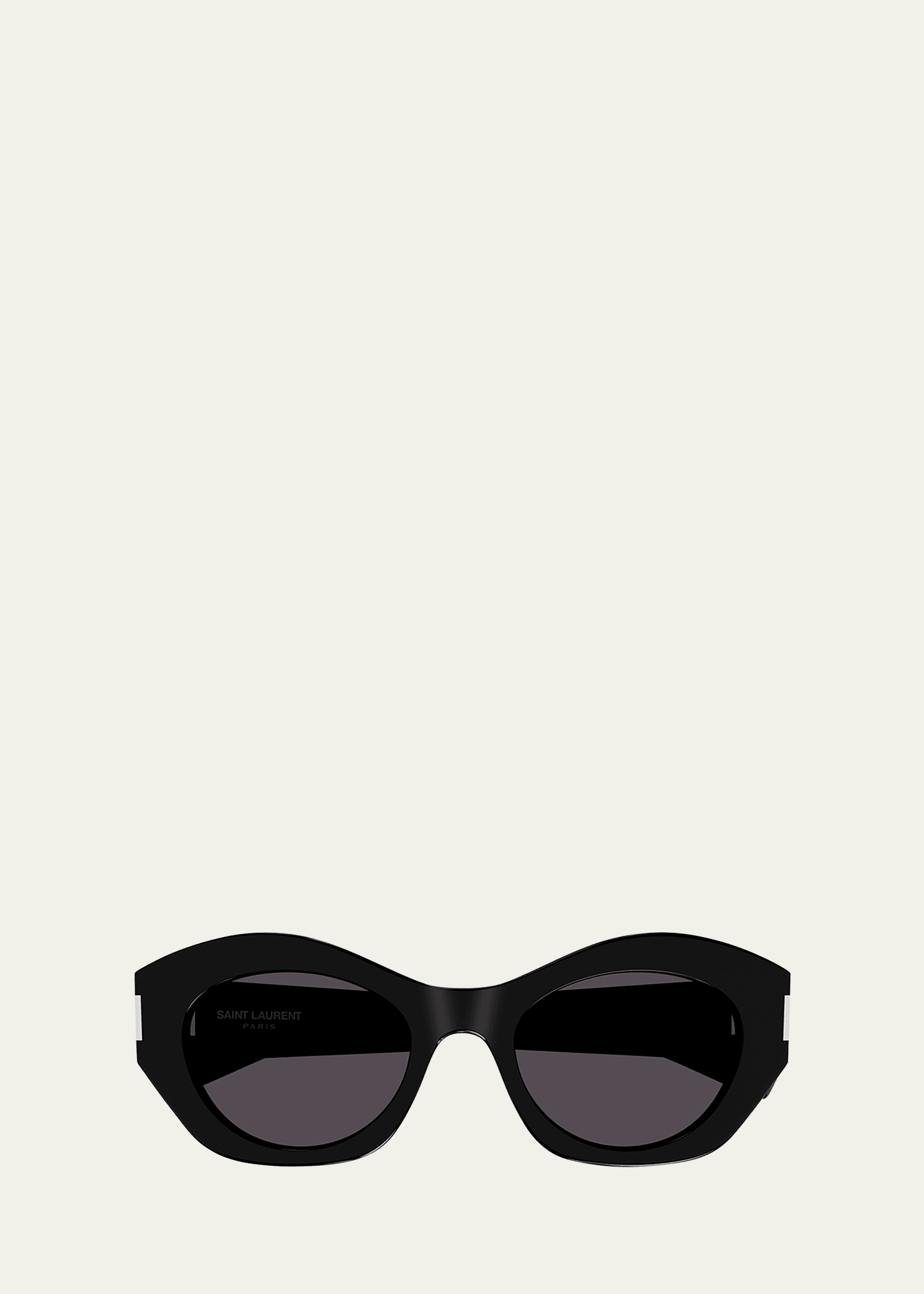 Saint Laurent Logo Acetate Cat-eye Sunglasses In Shiny Solid Black