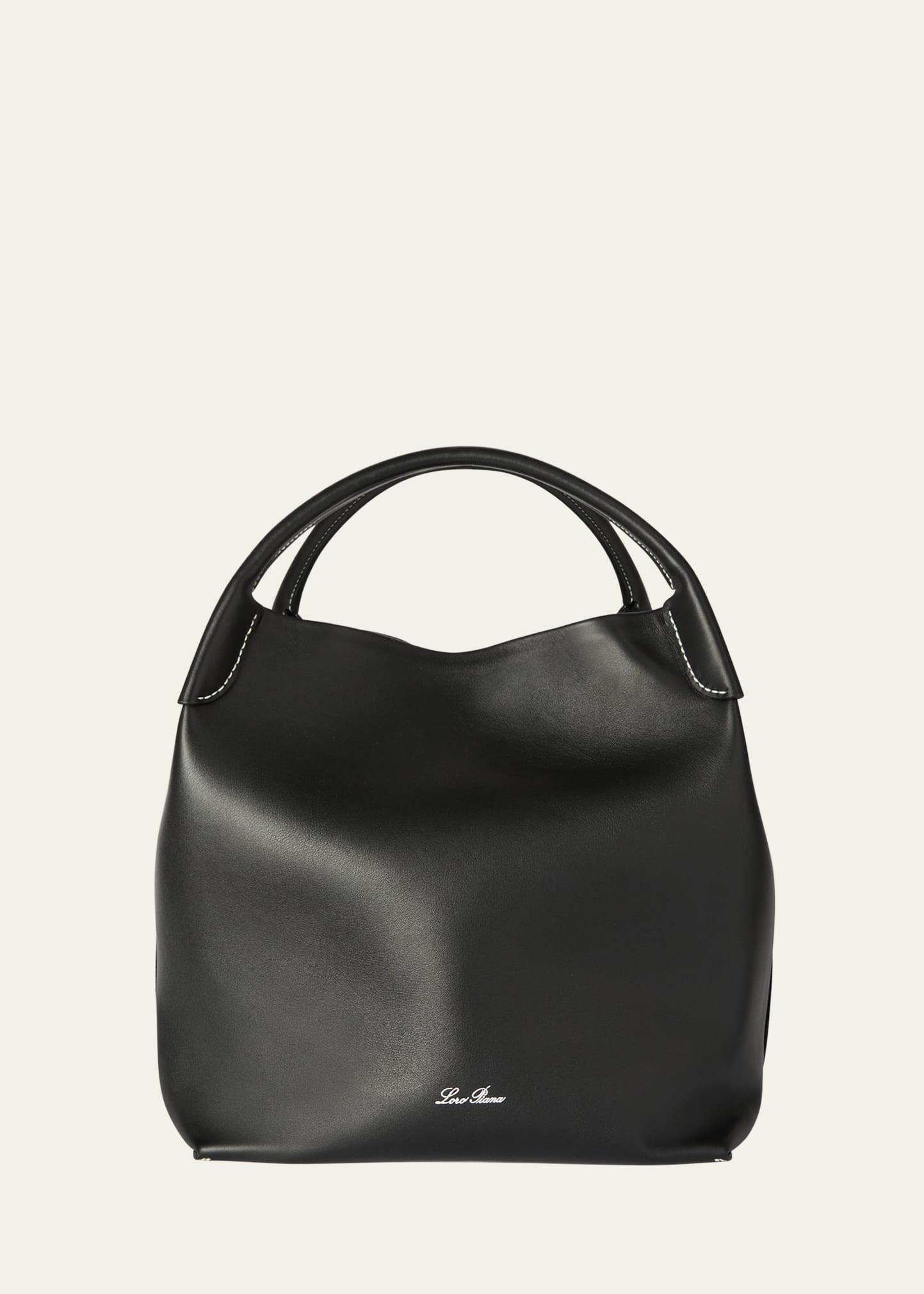 Loro Piana Bale Large Leather Bag In 8000 Black