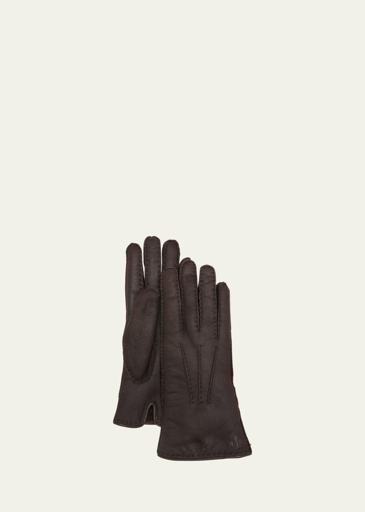 Loro Piana Elide Wool & Leather Gloves In H0la Brown Shadow