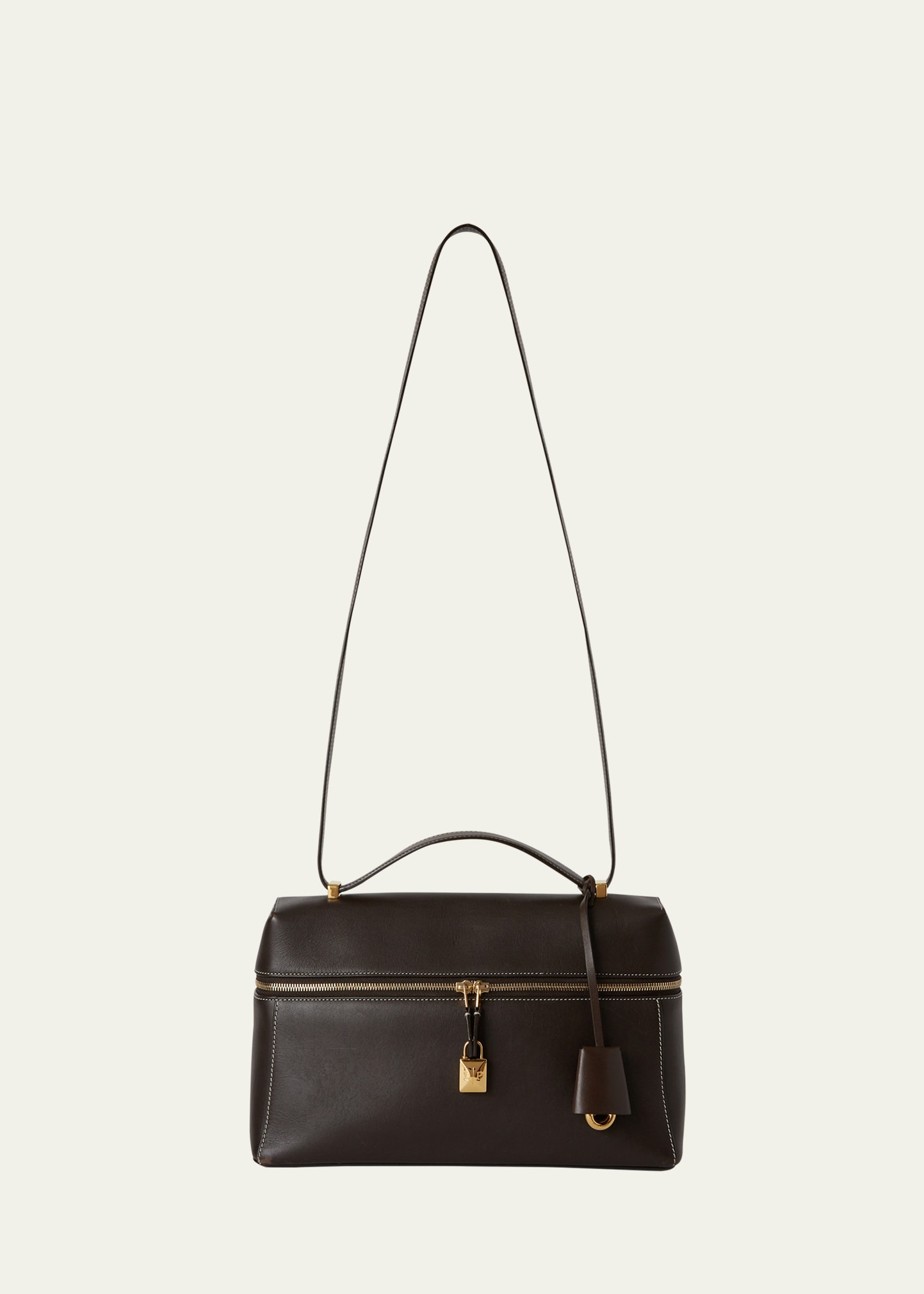 Loro Piana Extra Bag L27 Leather Saddle Bag In H0kl Dark Chocola