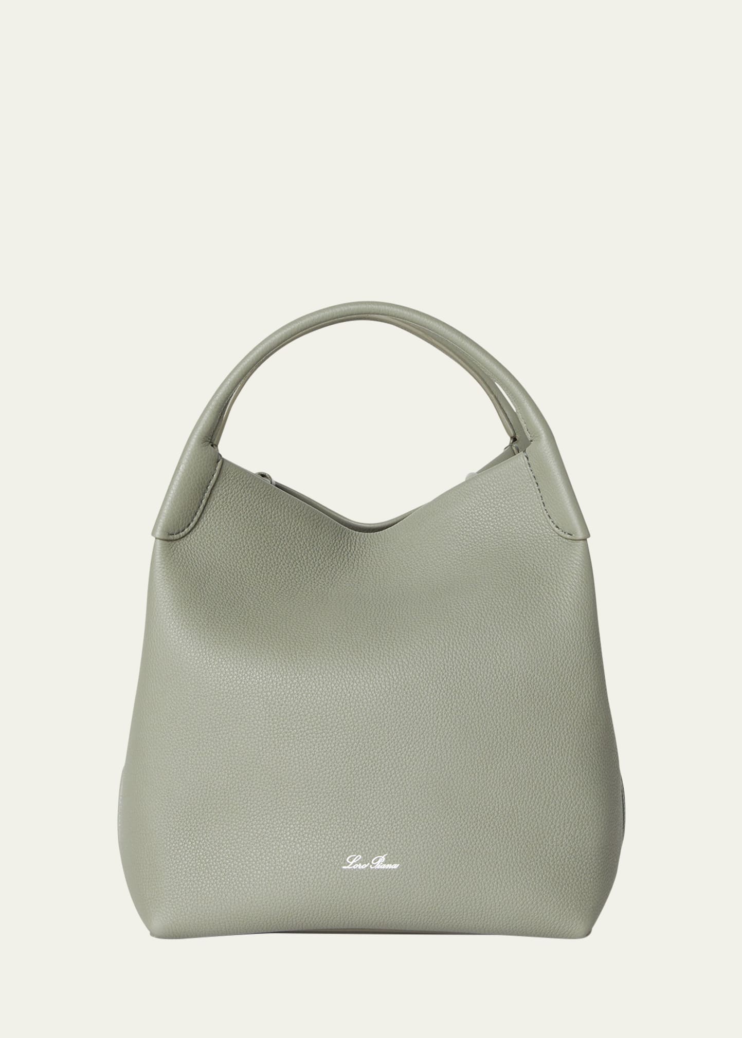 Loro Piana Leather Top Handle Bag In W0pd Cloud Sky
