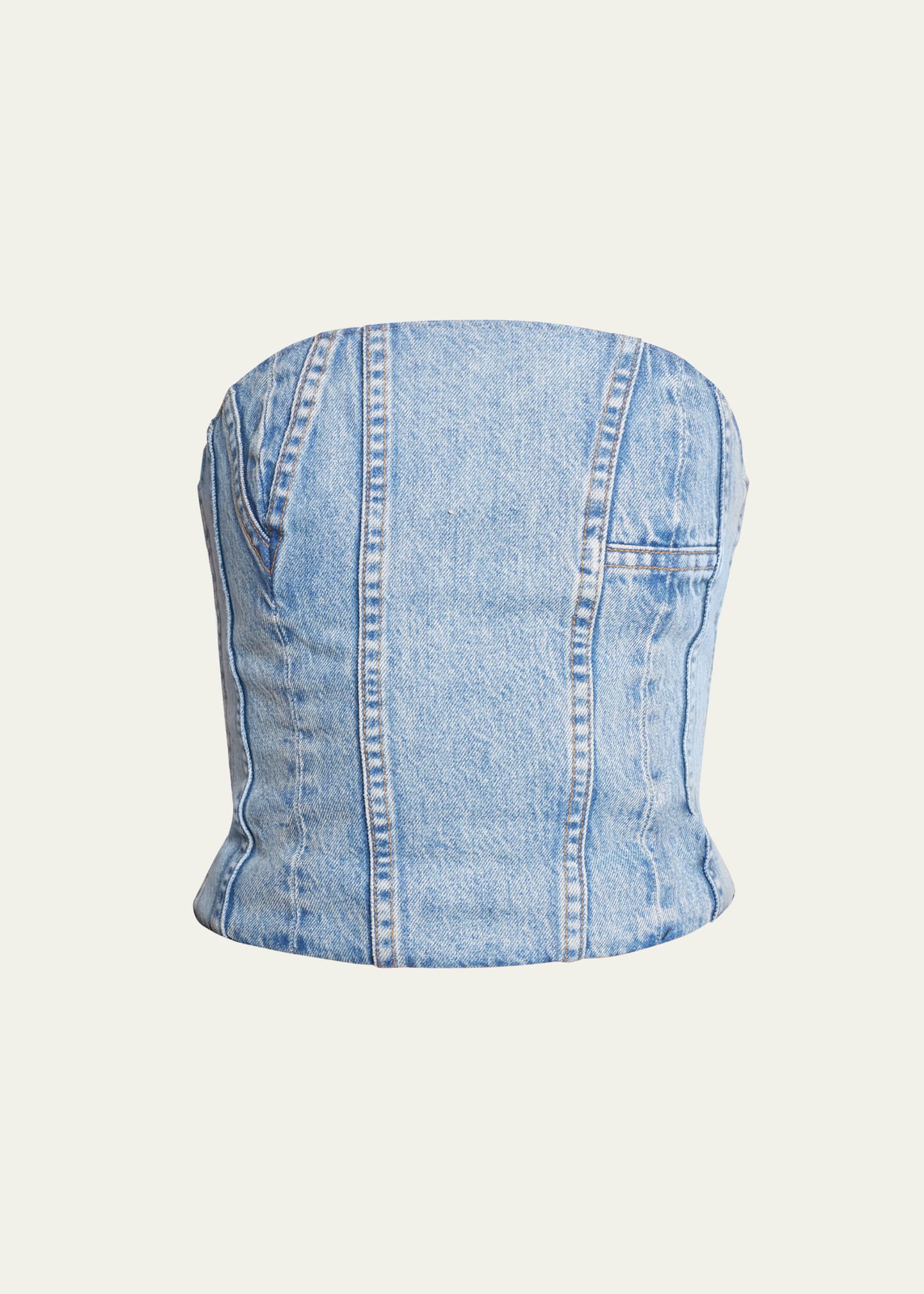 Amiri Ma Stone-wash Strapless Bustier Top In Vintage In