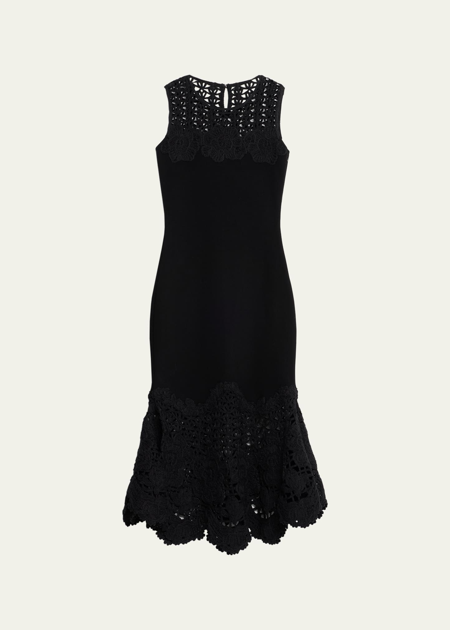 Oscar De La Renta Birds Nest Scallop Midi Dress In Black